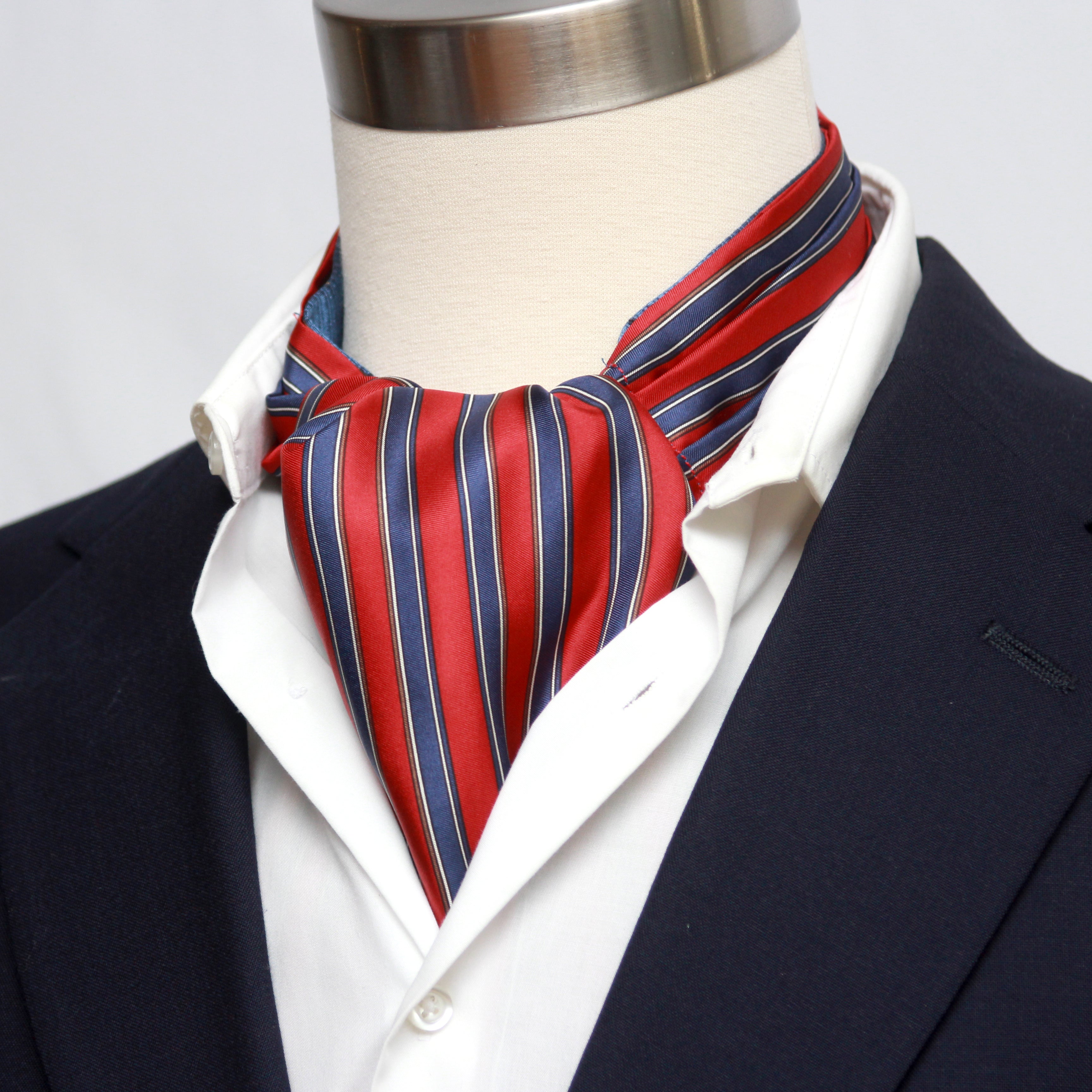 Blue Red Reversible Silk Ascot Cravat