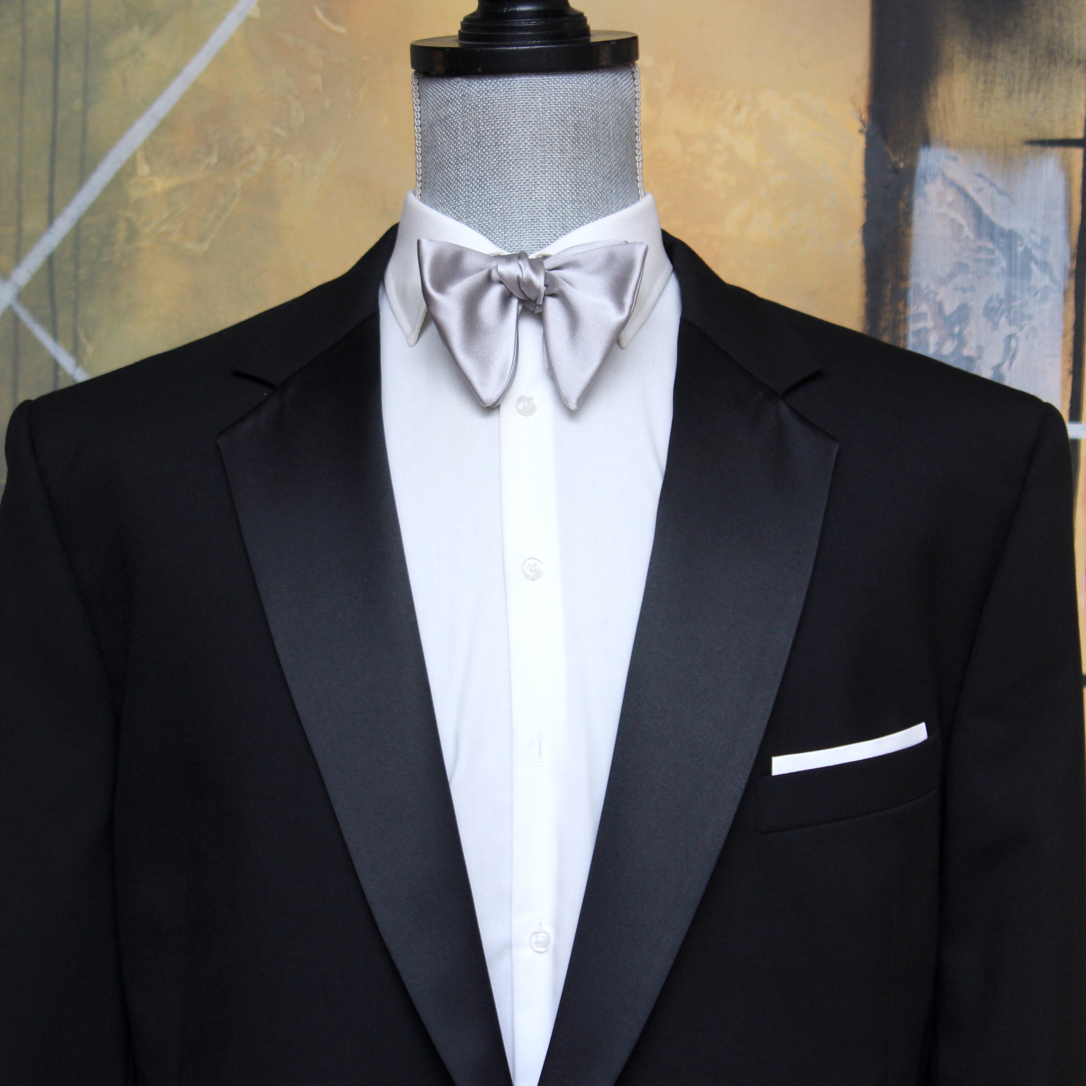 Big Butterfly Silver Silk Bow Tie