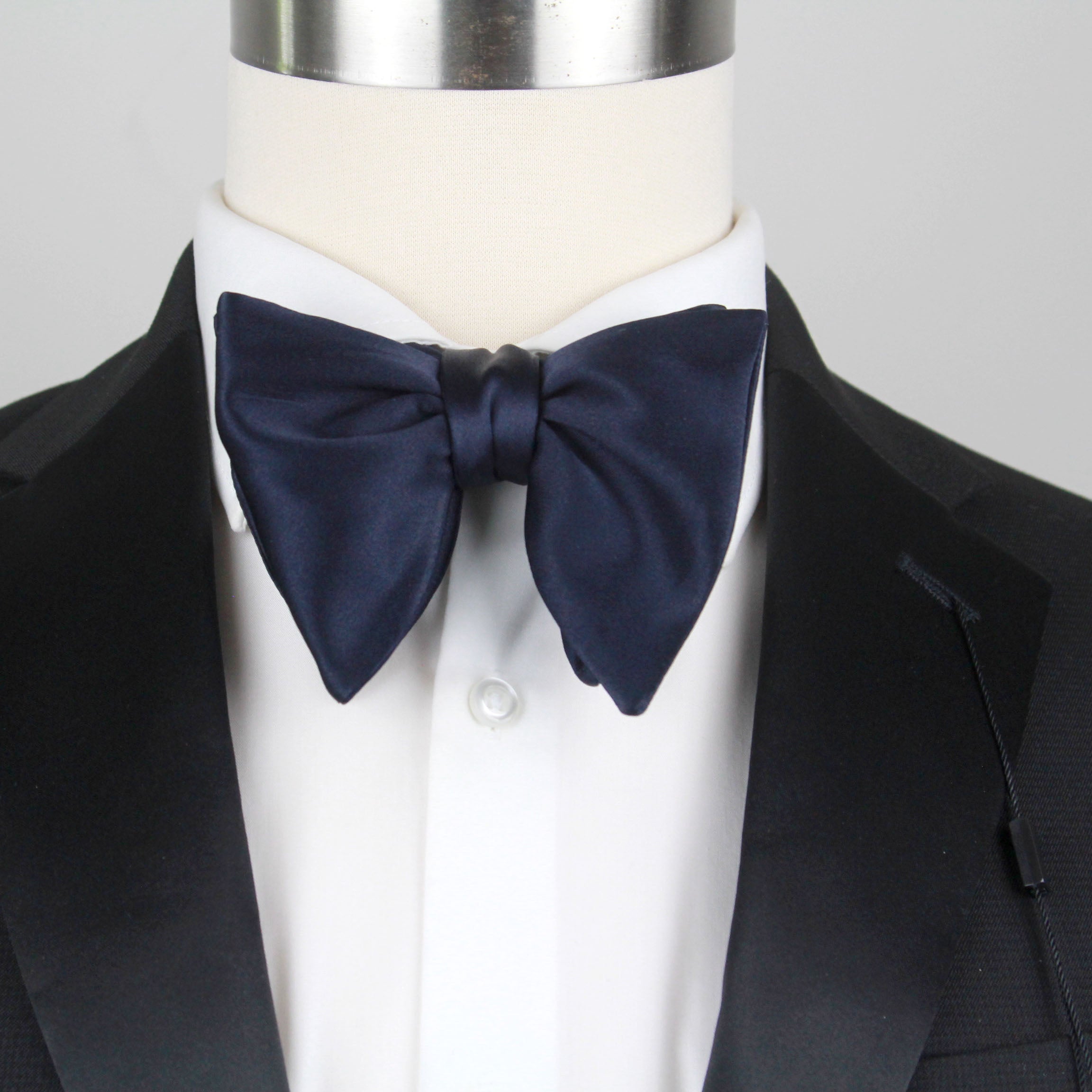 Men's Large Silk Bow Tie Navy Charmeuse