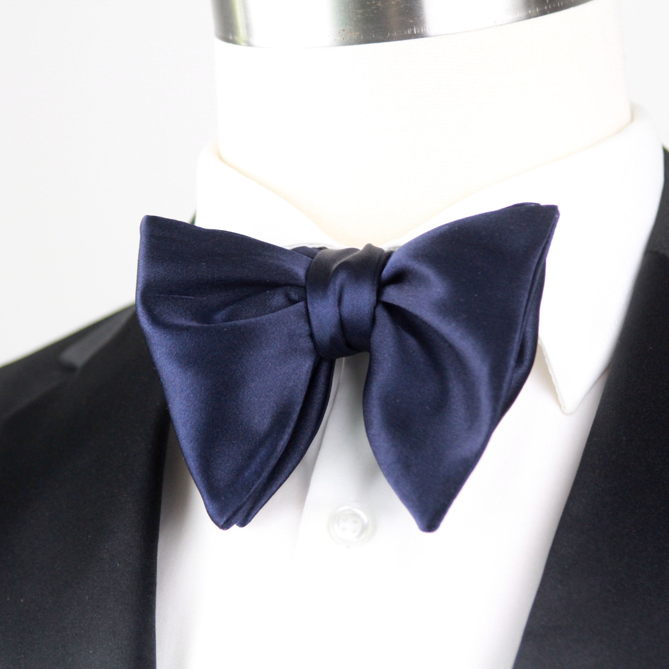Men's Large Silk Bow Tie Navy Charmeuse