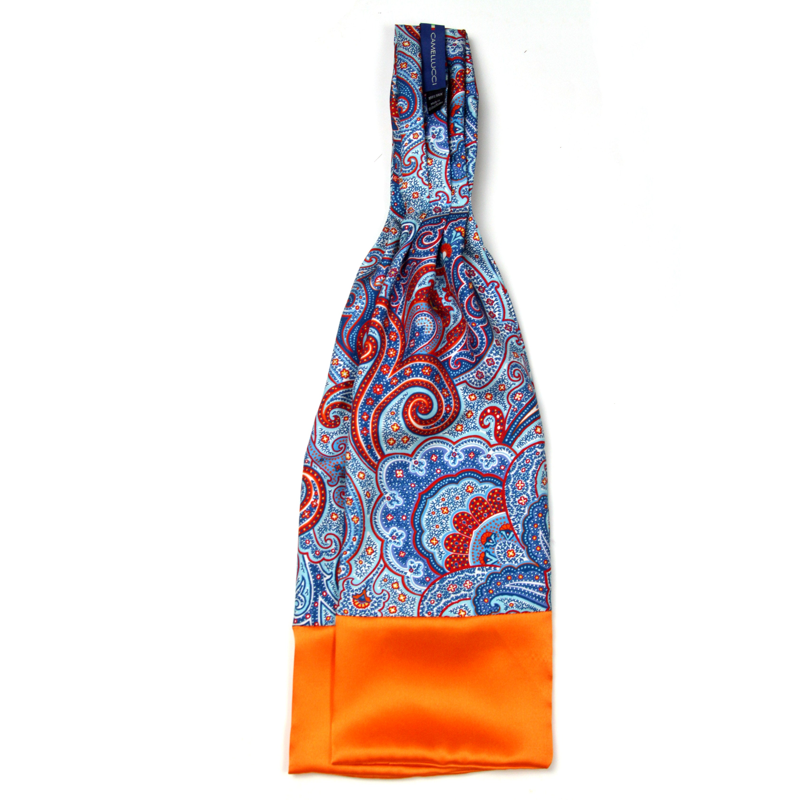 Men's Ascot Cravat LUXURY Blue Paisley Orange Block