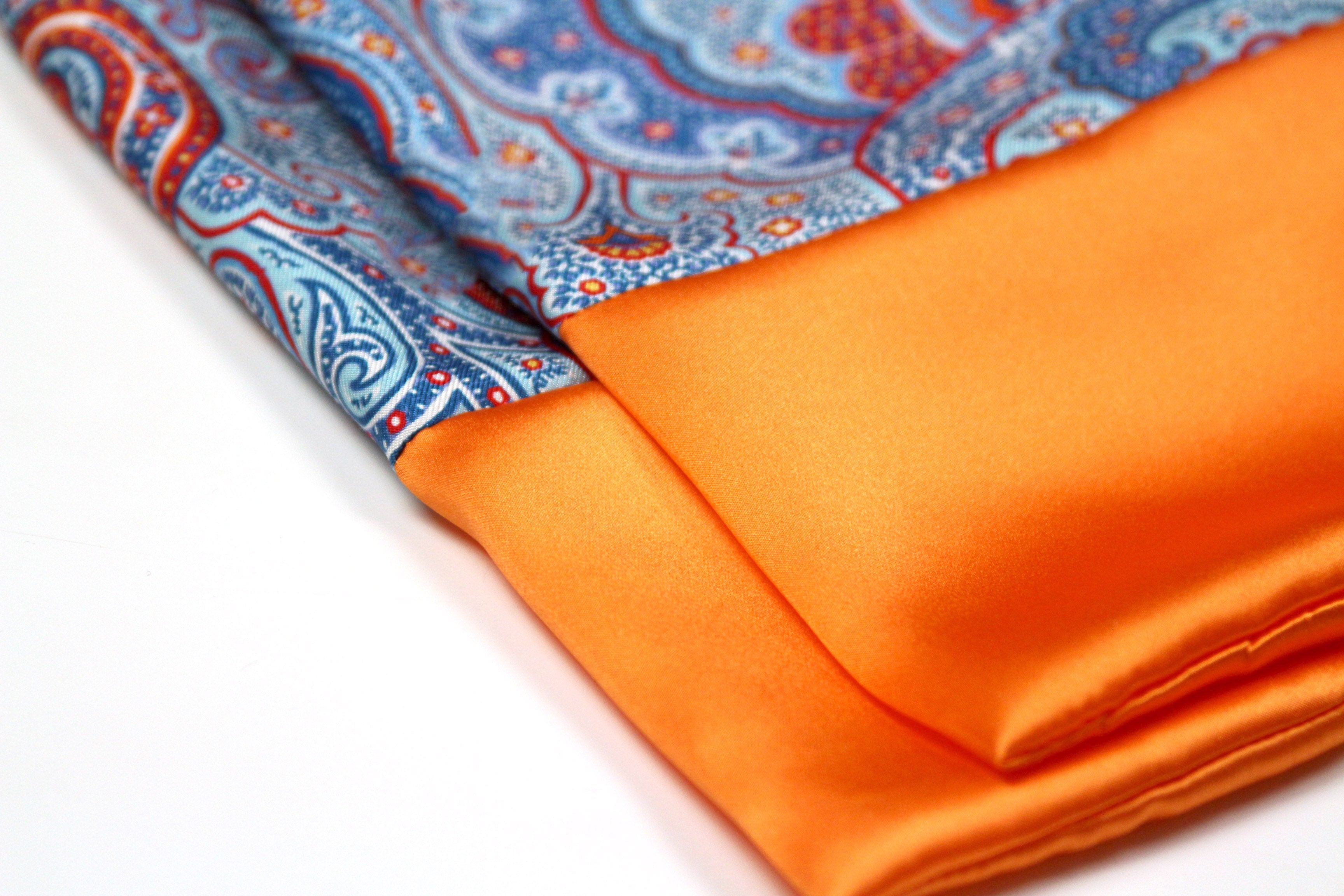 Men's Ascot Cravat LUXURY Blue Paisley Orange Block