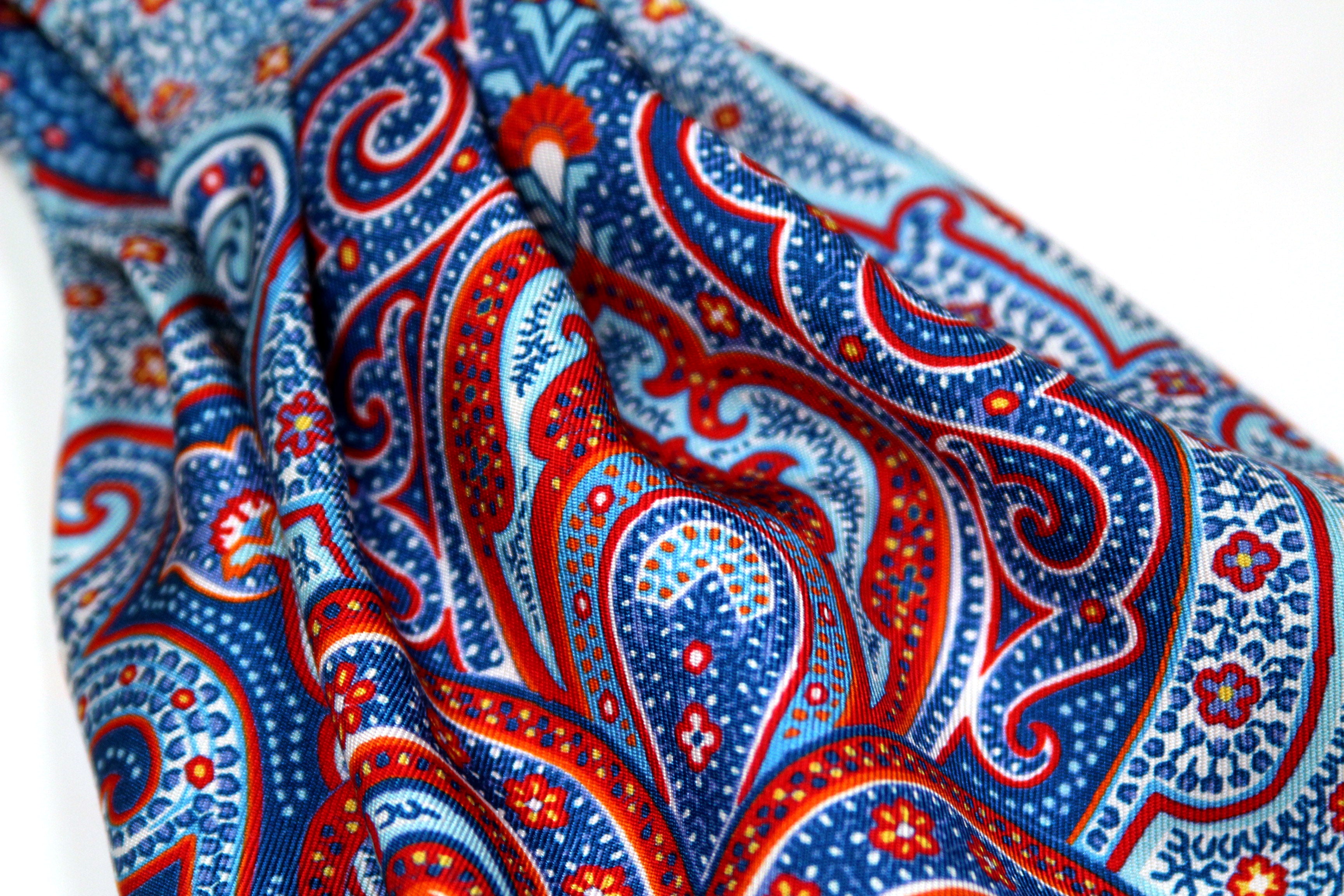 Men's Ascot Cravat LUXURY Blue Paisley Orange Block