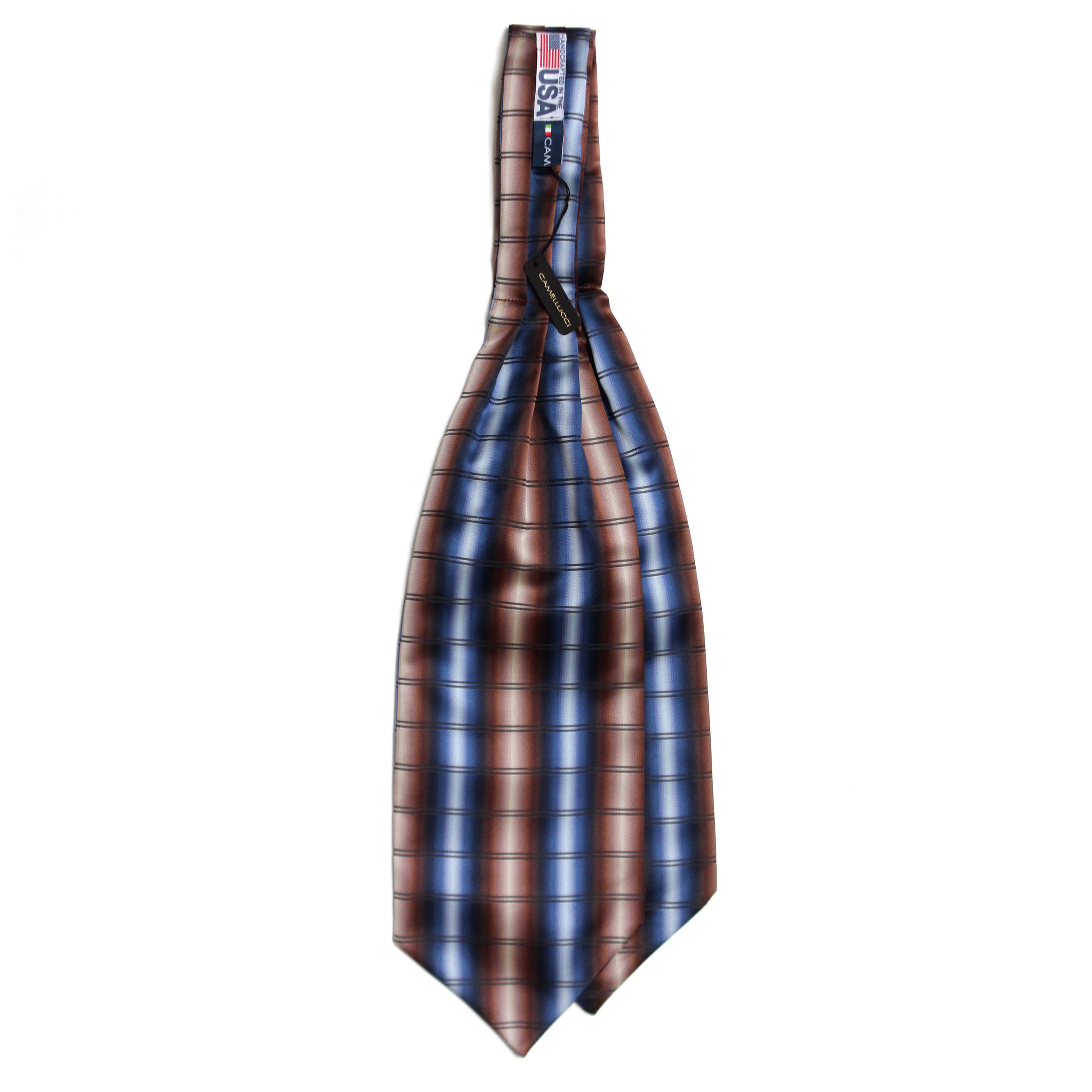Blue Brown Plaid Silk Ascot