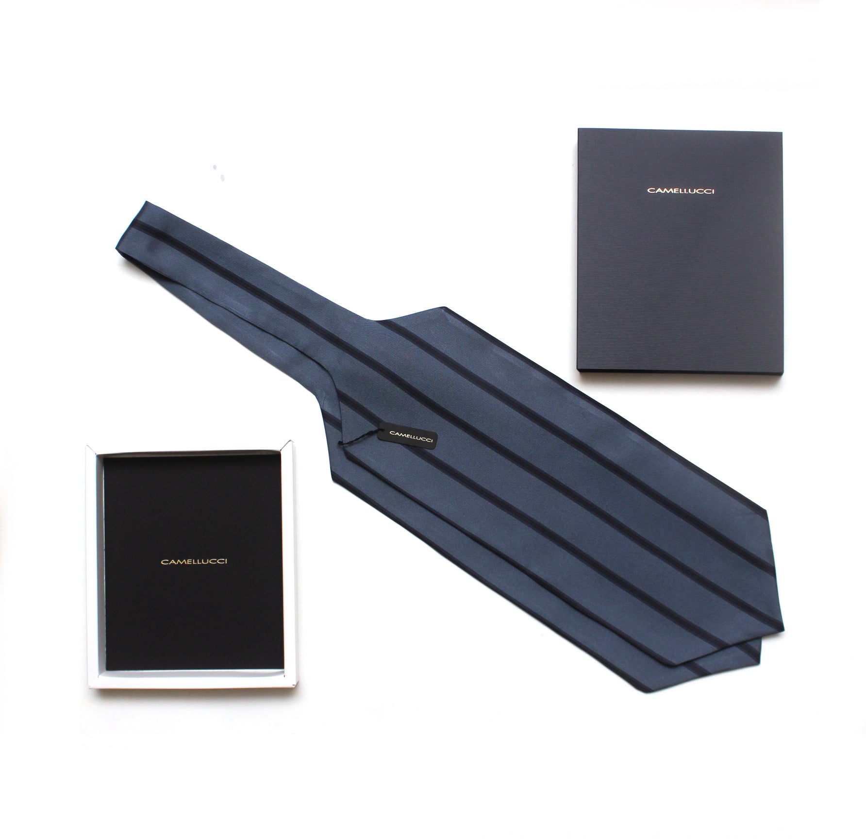 Dusty Blue Navy Stripe Silk Ascot