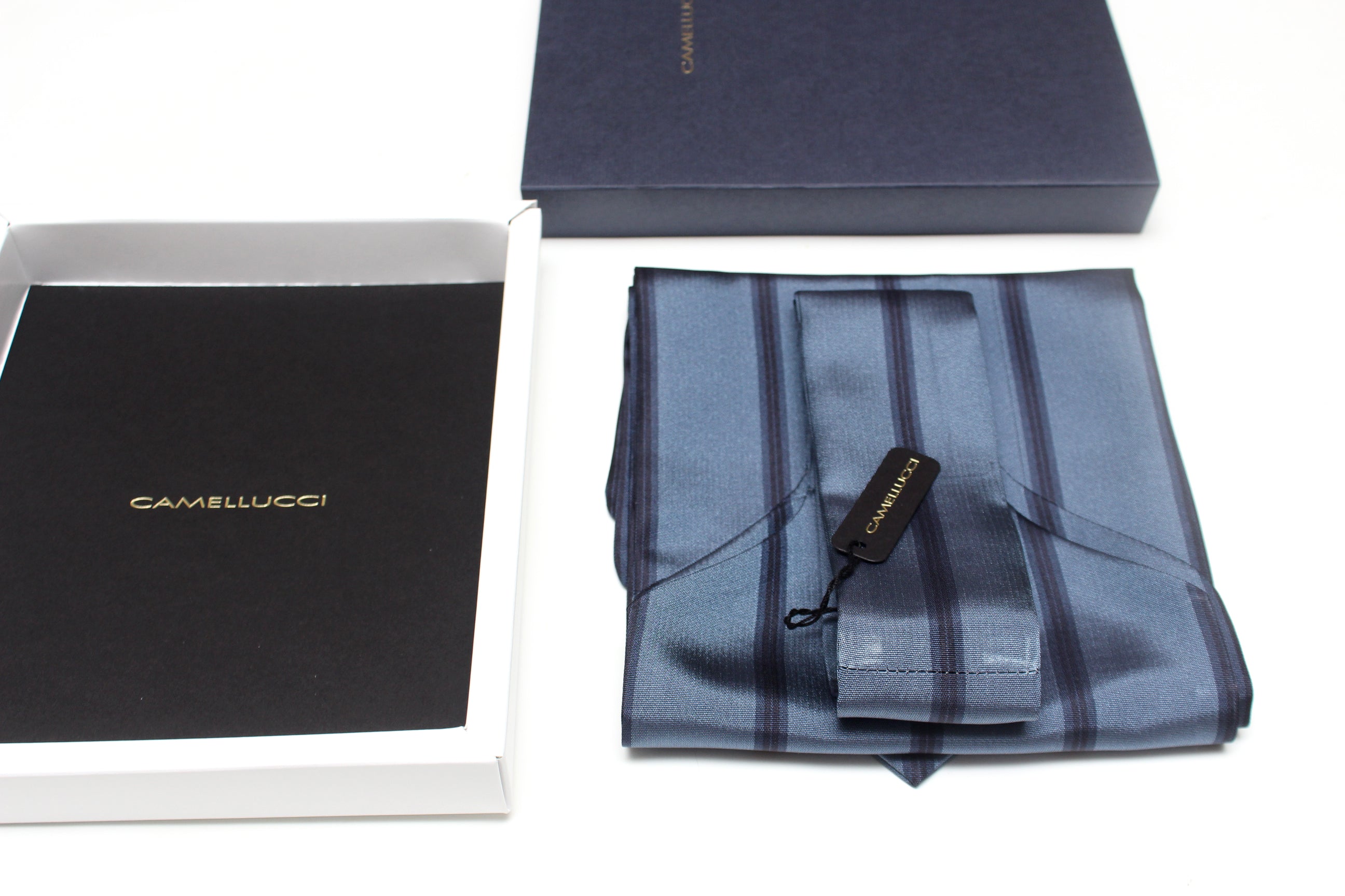 Dusty Blue Navy Stripe Silk Ascot