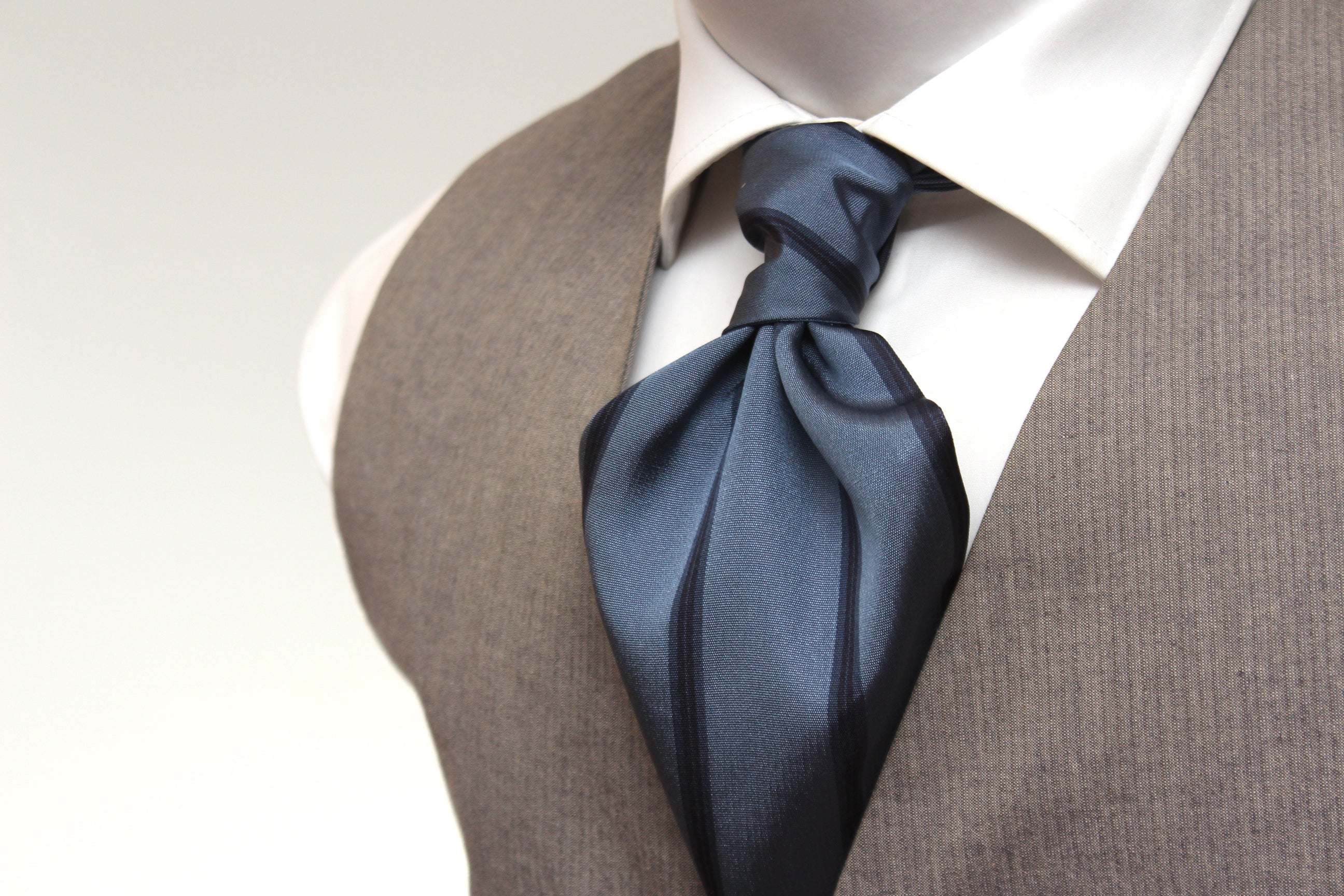 Dusty Blue Navy Stripe Silk Ascot