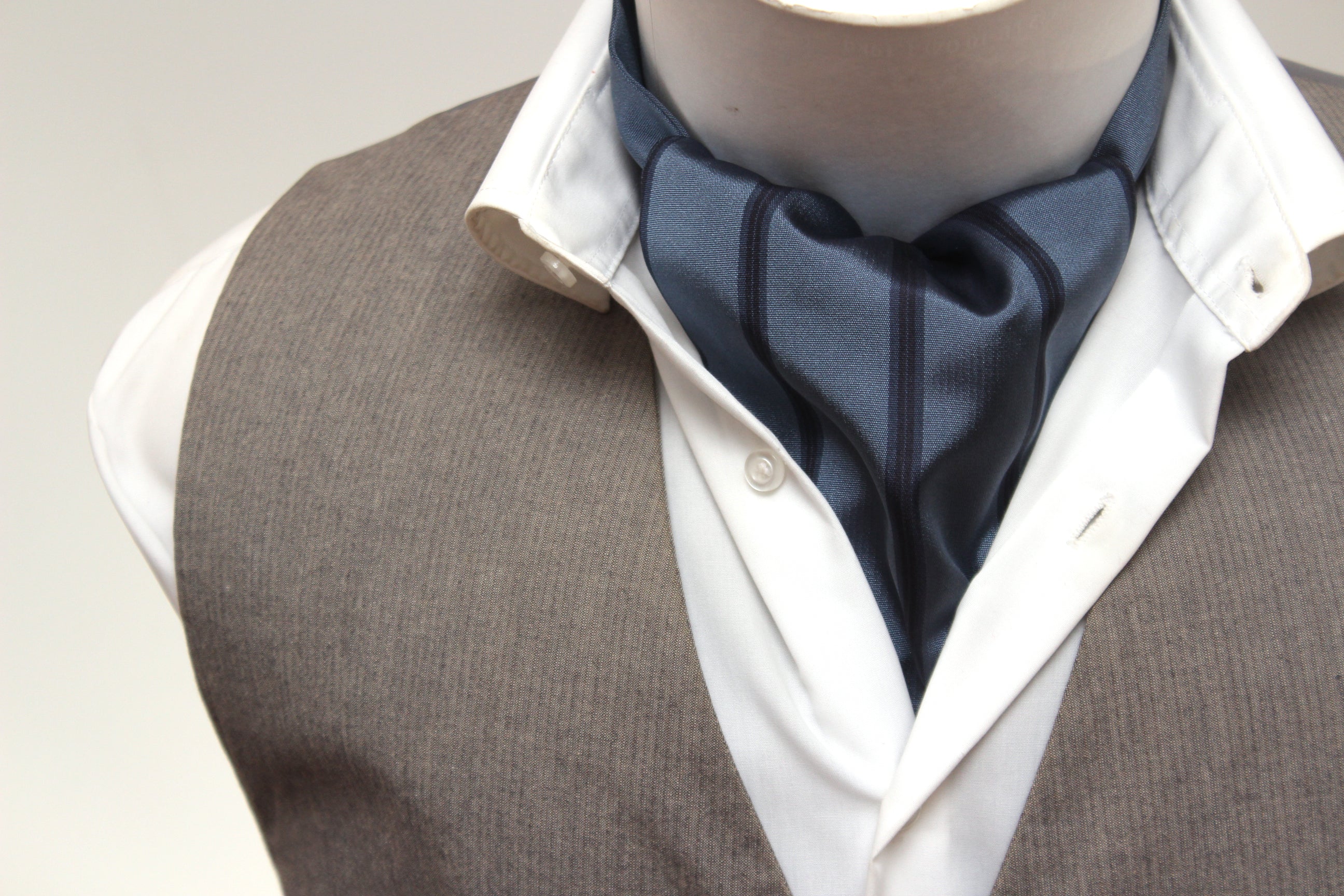 Dusty Blue Navy Stripe Silk Ascot
