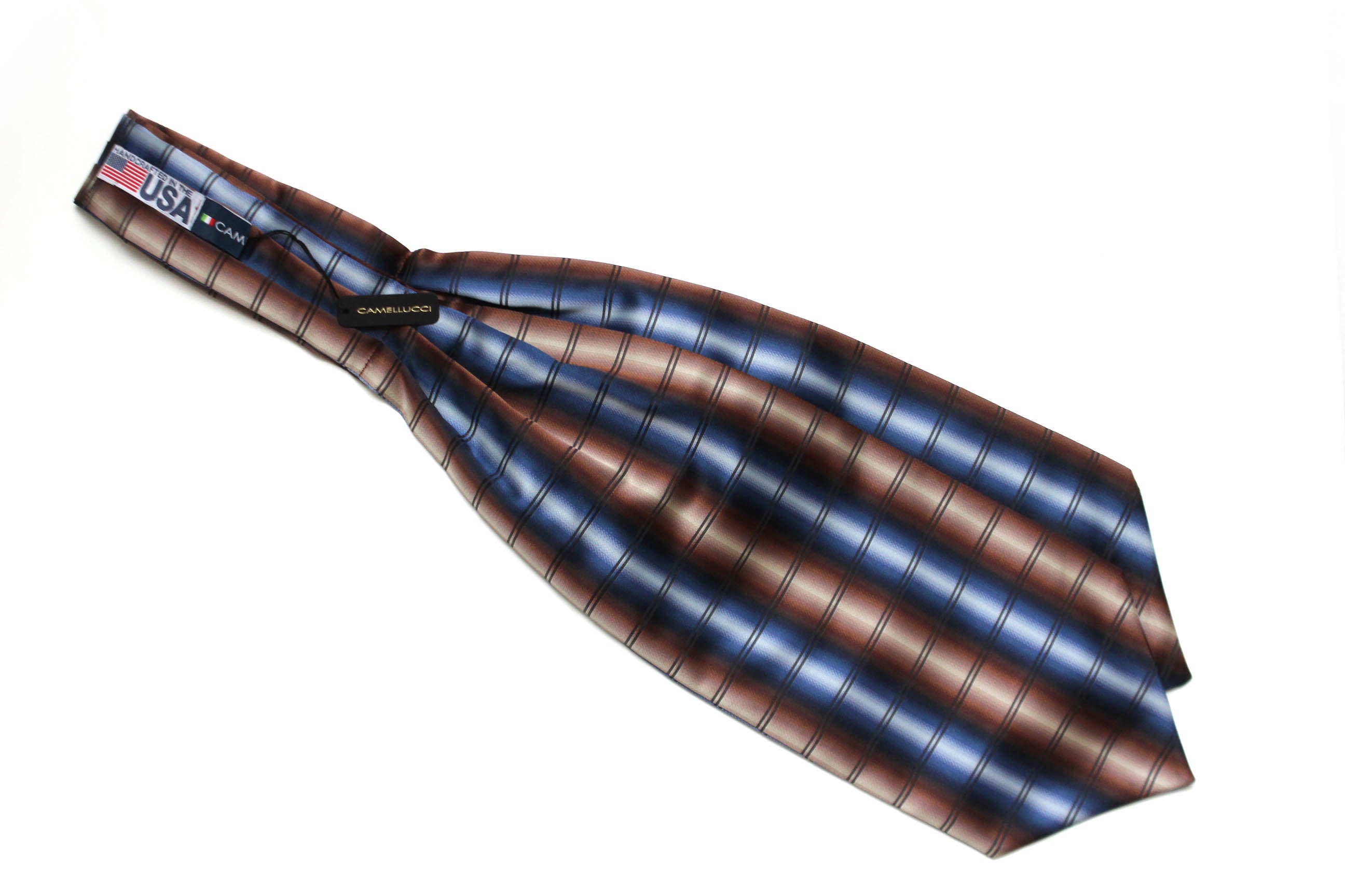 Blue Brown Plaid Silk Ascot