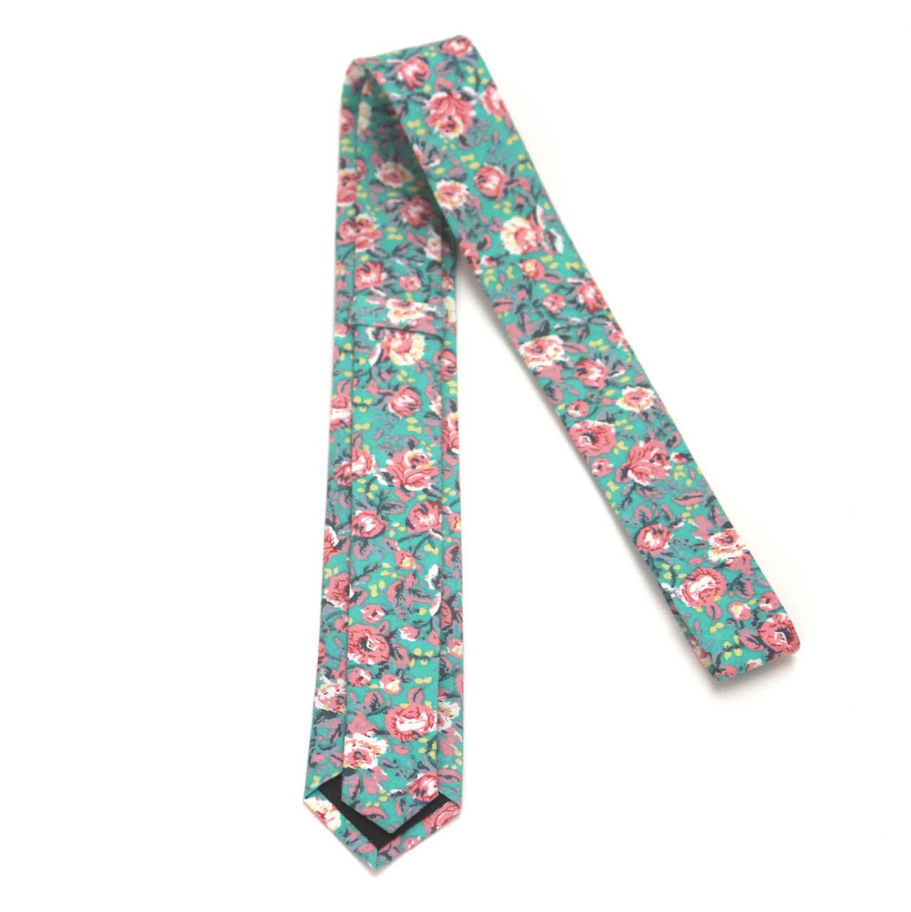 Green Pink Floral Necktie