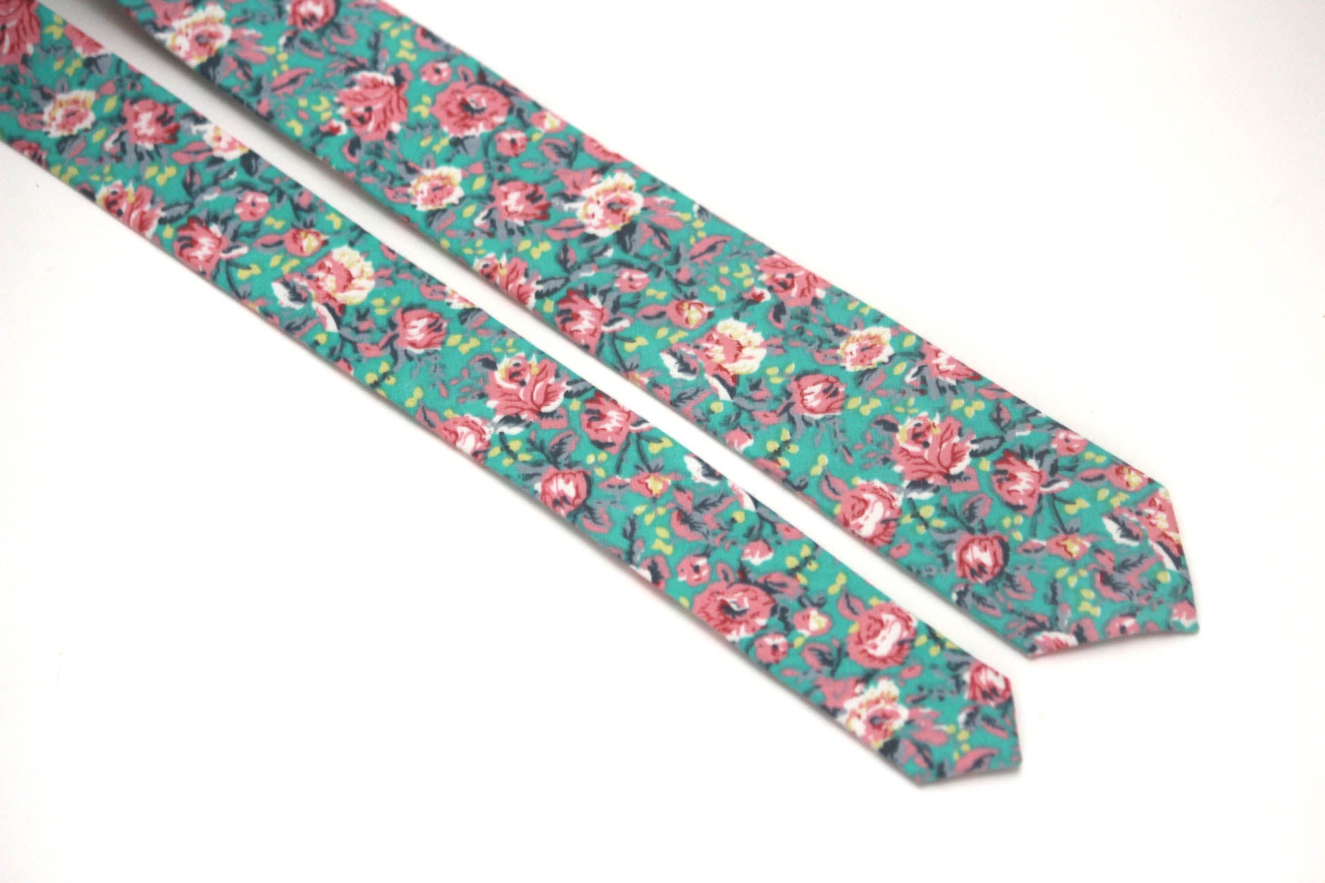 Green Pink Floral Necktie