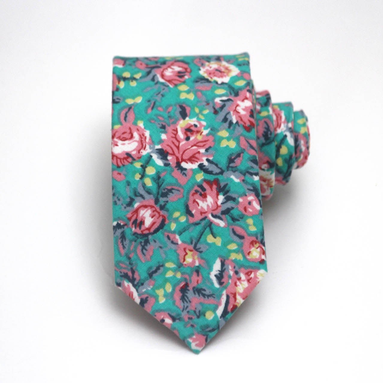 Green Pink Floral Necktie