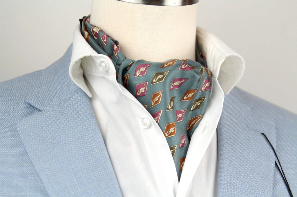 Men's Ascot Cravat Teal Blue Wool Silk