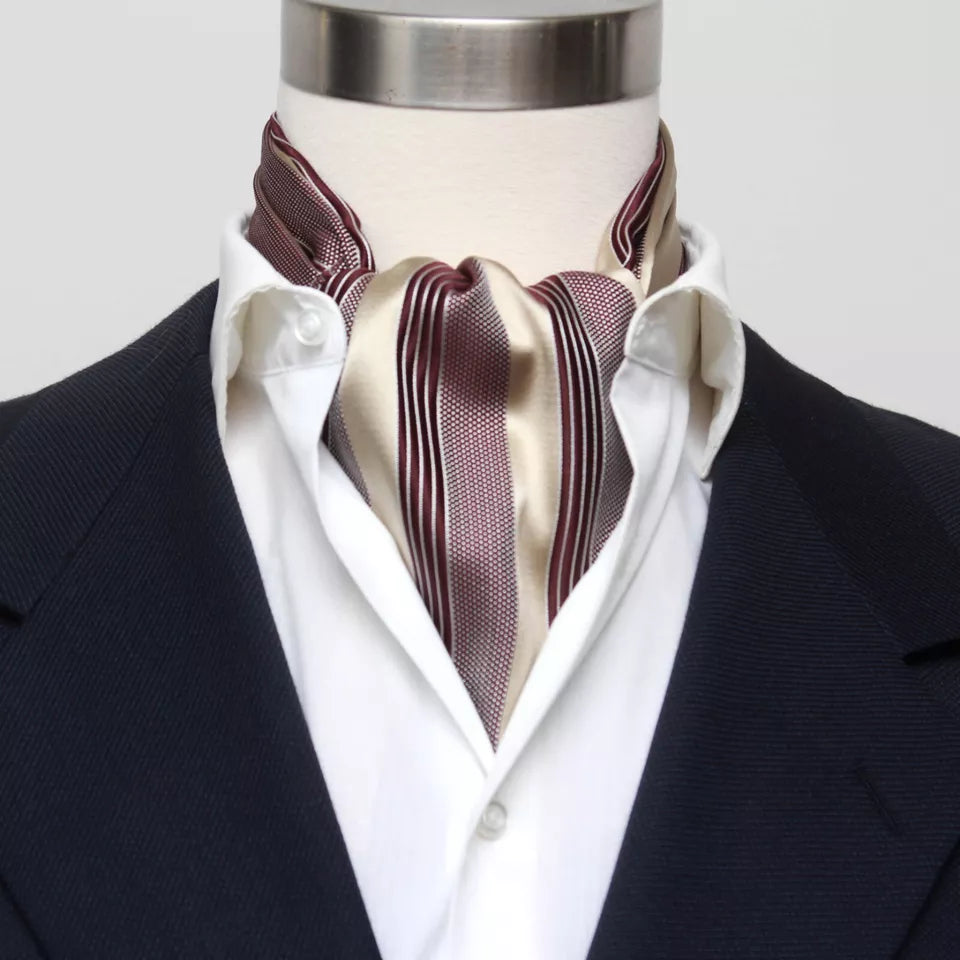 Men's Cravat Ascot Champagne Maroon Stripe