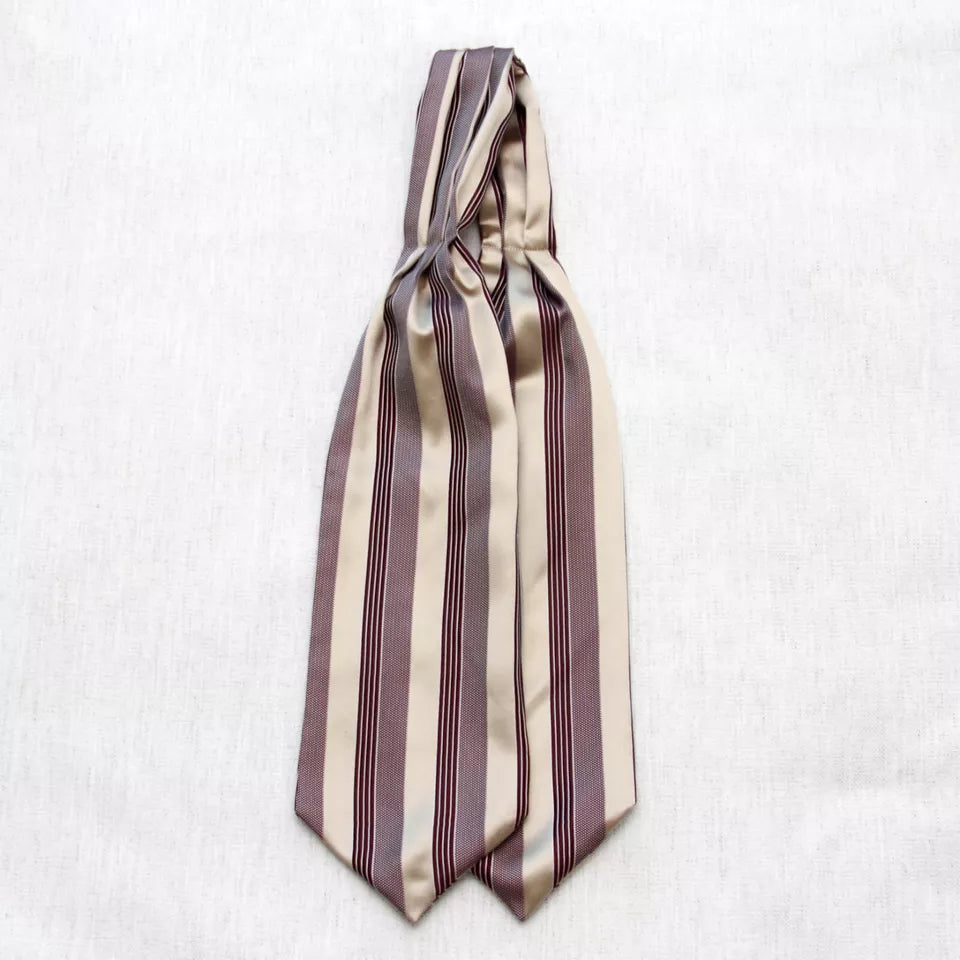 Men's Cravat Ascot Champagne Maroon Stripe