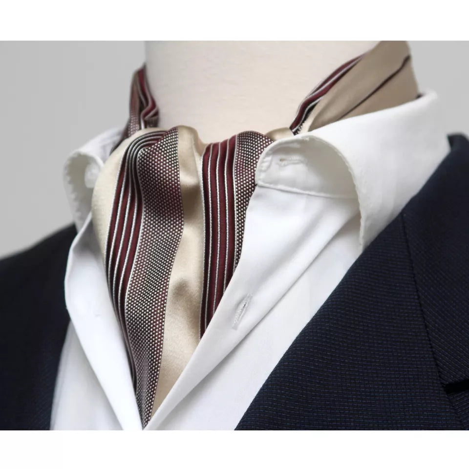 Men's Cravat Ascot Champagne Maroon Stripe