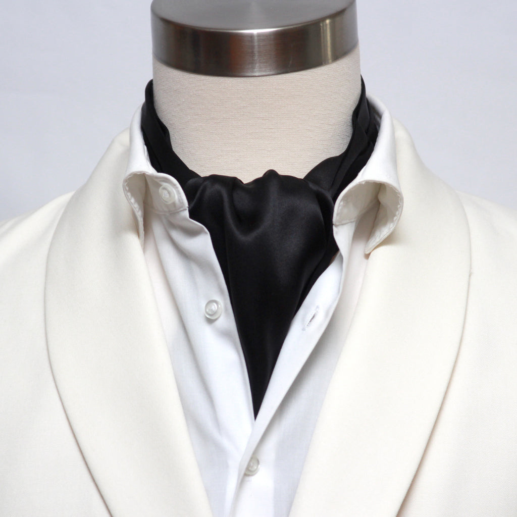 Black Charmeuse Silk Ascot Solid Black A218