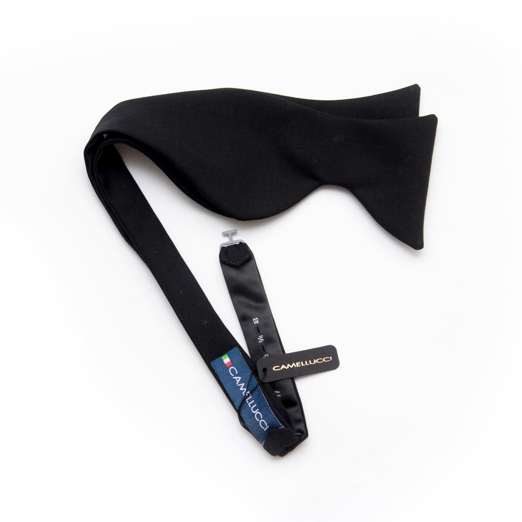 Black Wool Self-Tie Large Butterfly Bow Tie | Camellucci