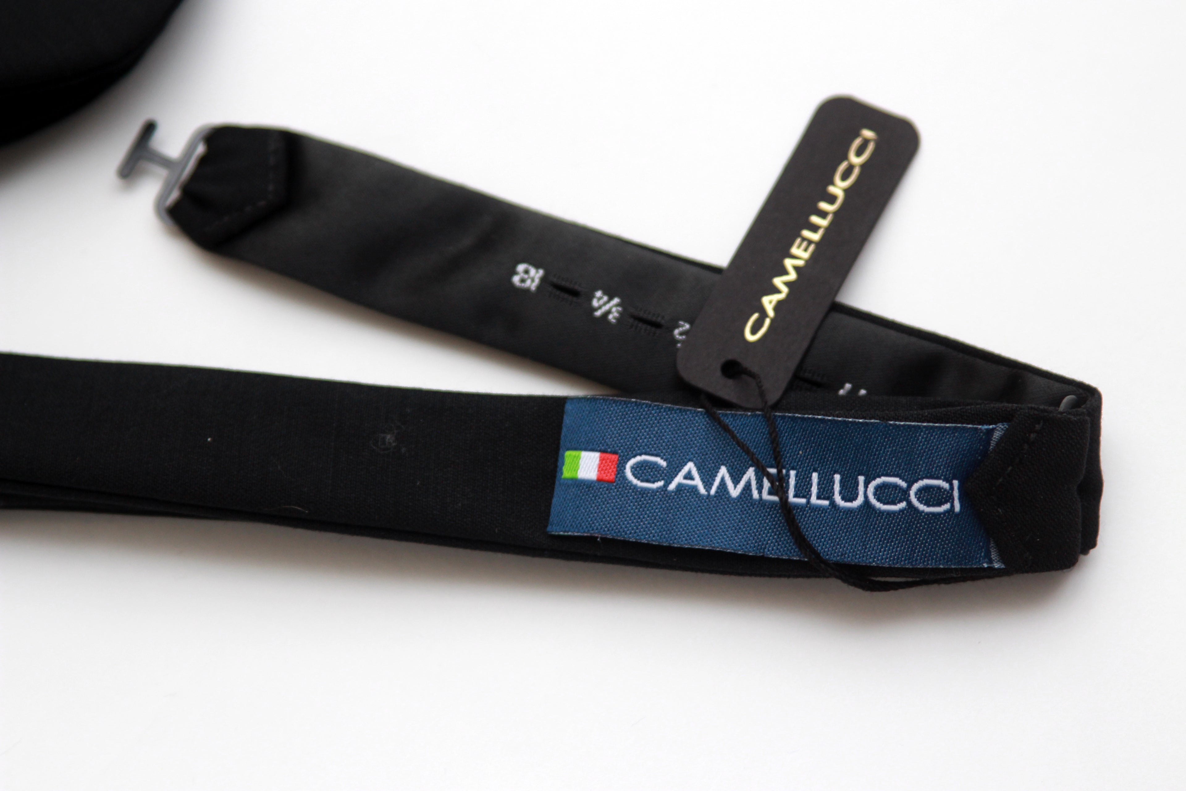 Fabric tag for Black Wool Self-Tie Large Butterfly Bow Tie Camellucci
