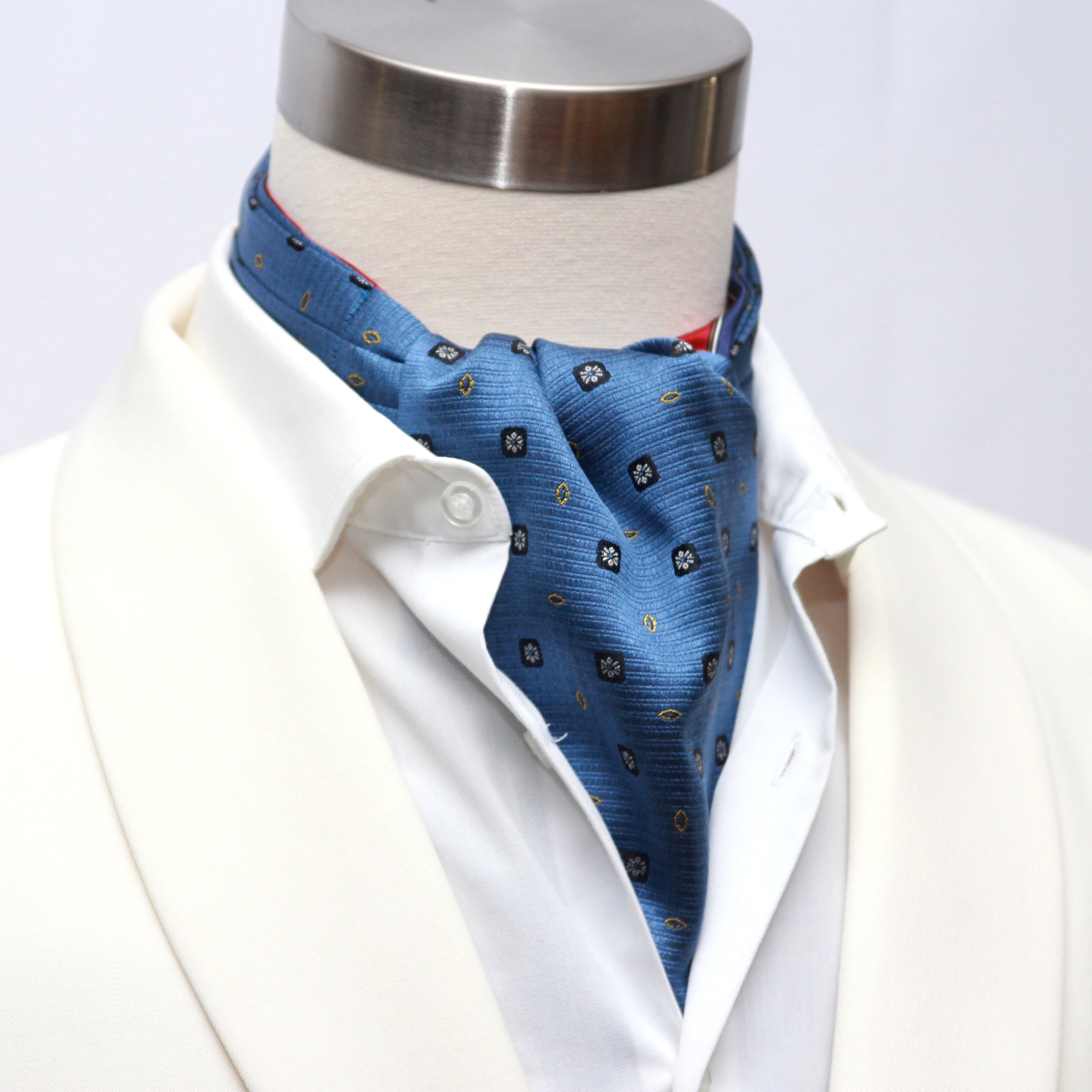 Blue Red Reversible Silk Ascot Cravat