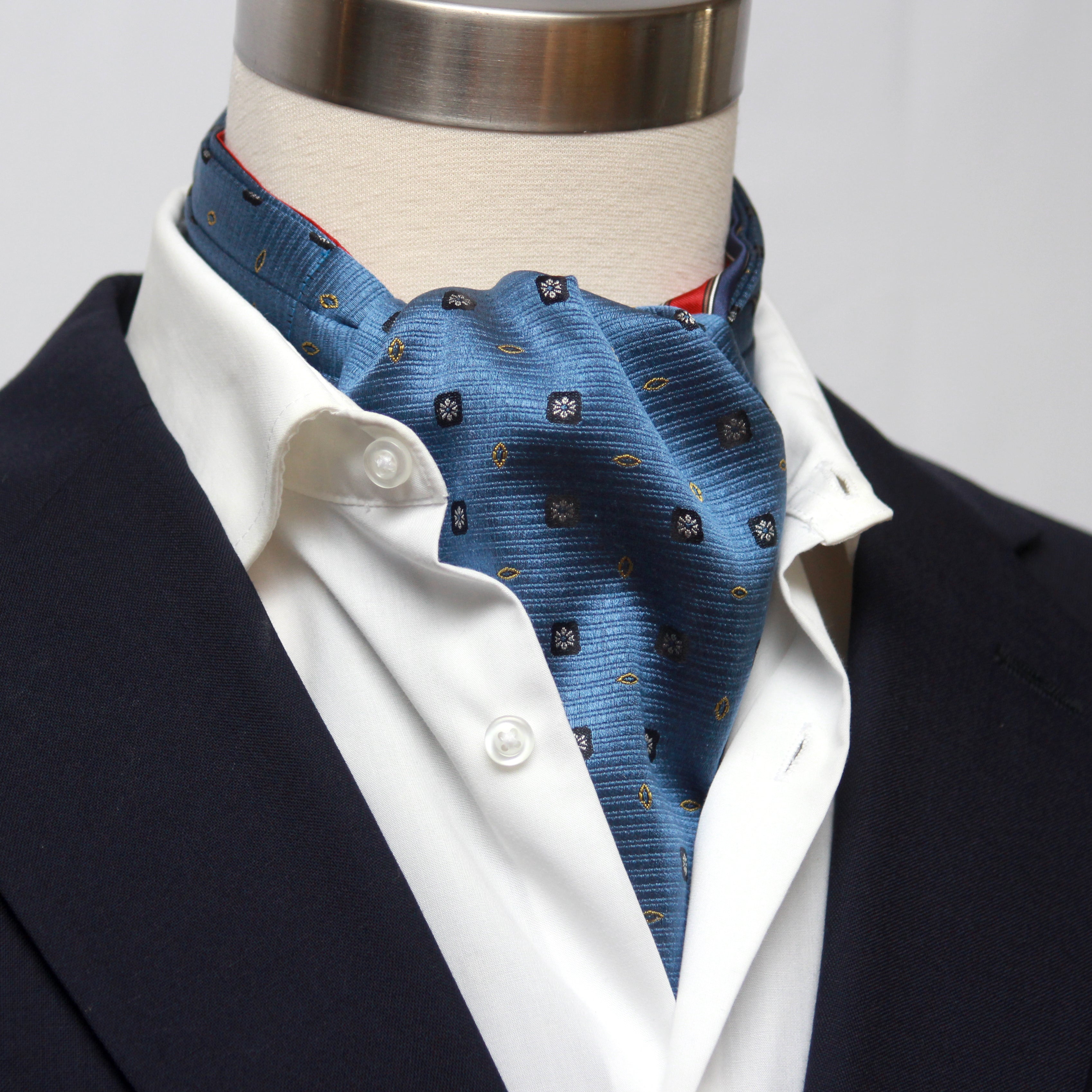 Blue Red Reversible Silk Ascot Cravat
