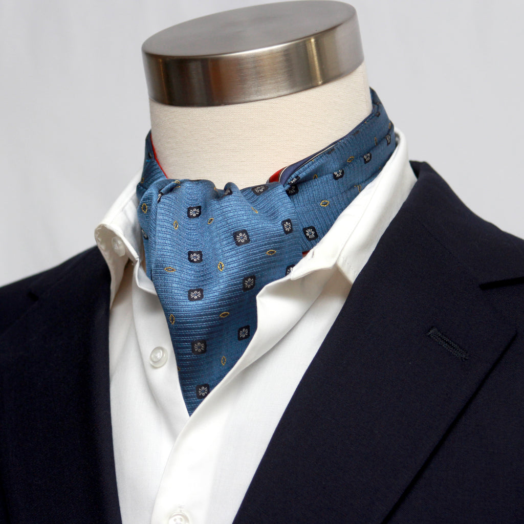 Blue Red Reversible Silk Ascot Cravat
