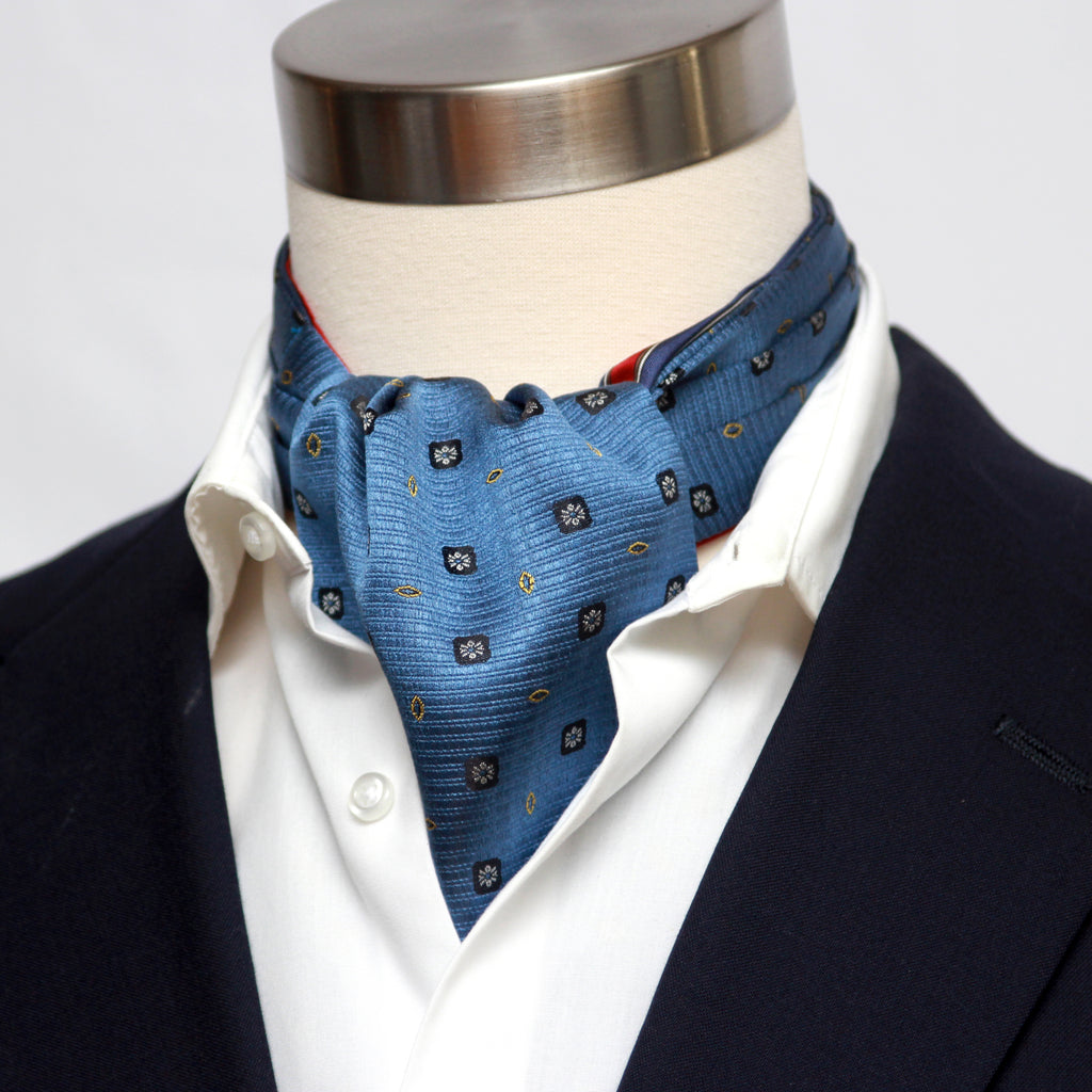 Blue Red Reversible Silk Ascot Cravat