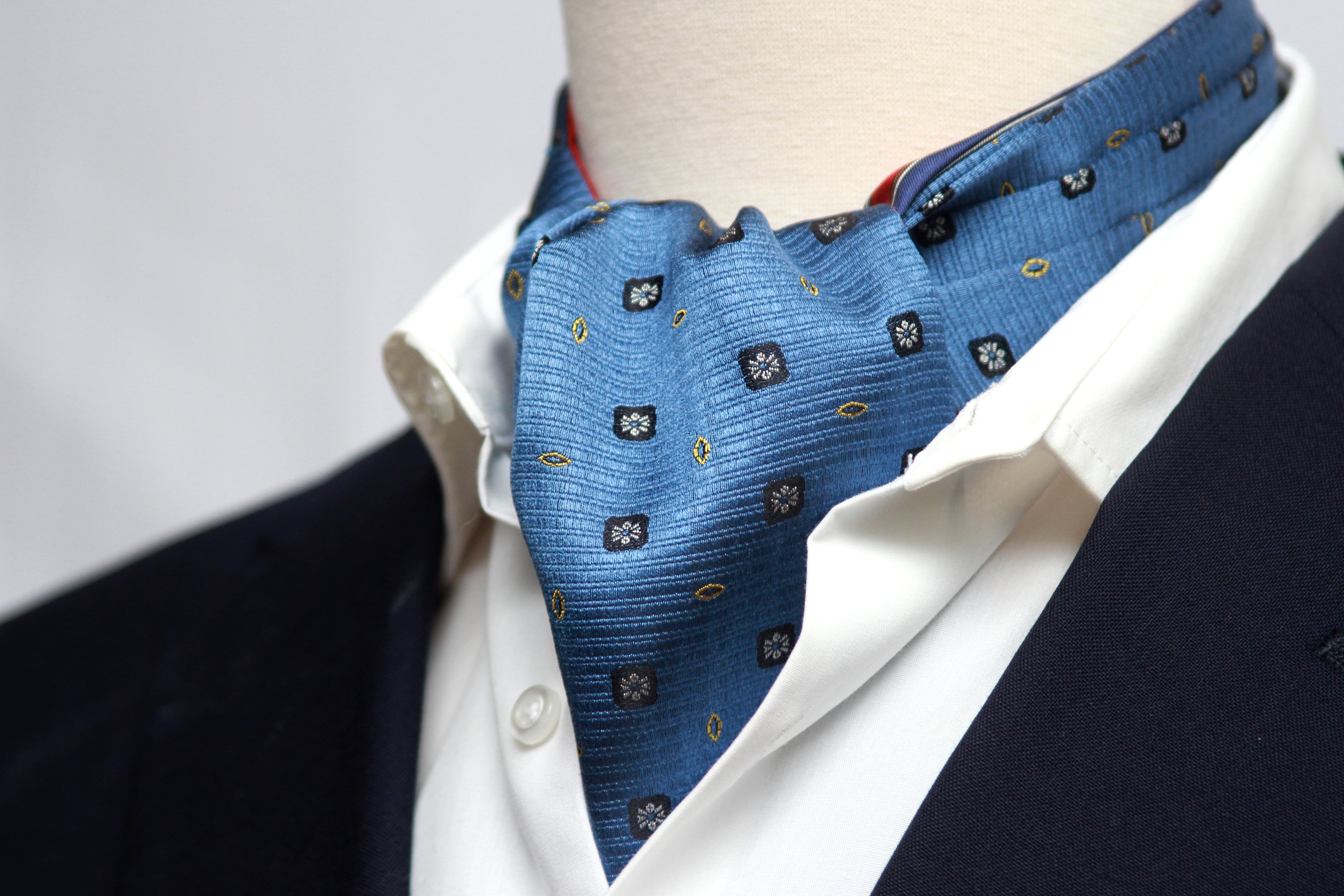 Blue Red Reversible Silk Ascot Cravat