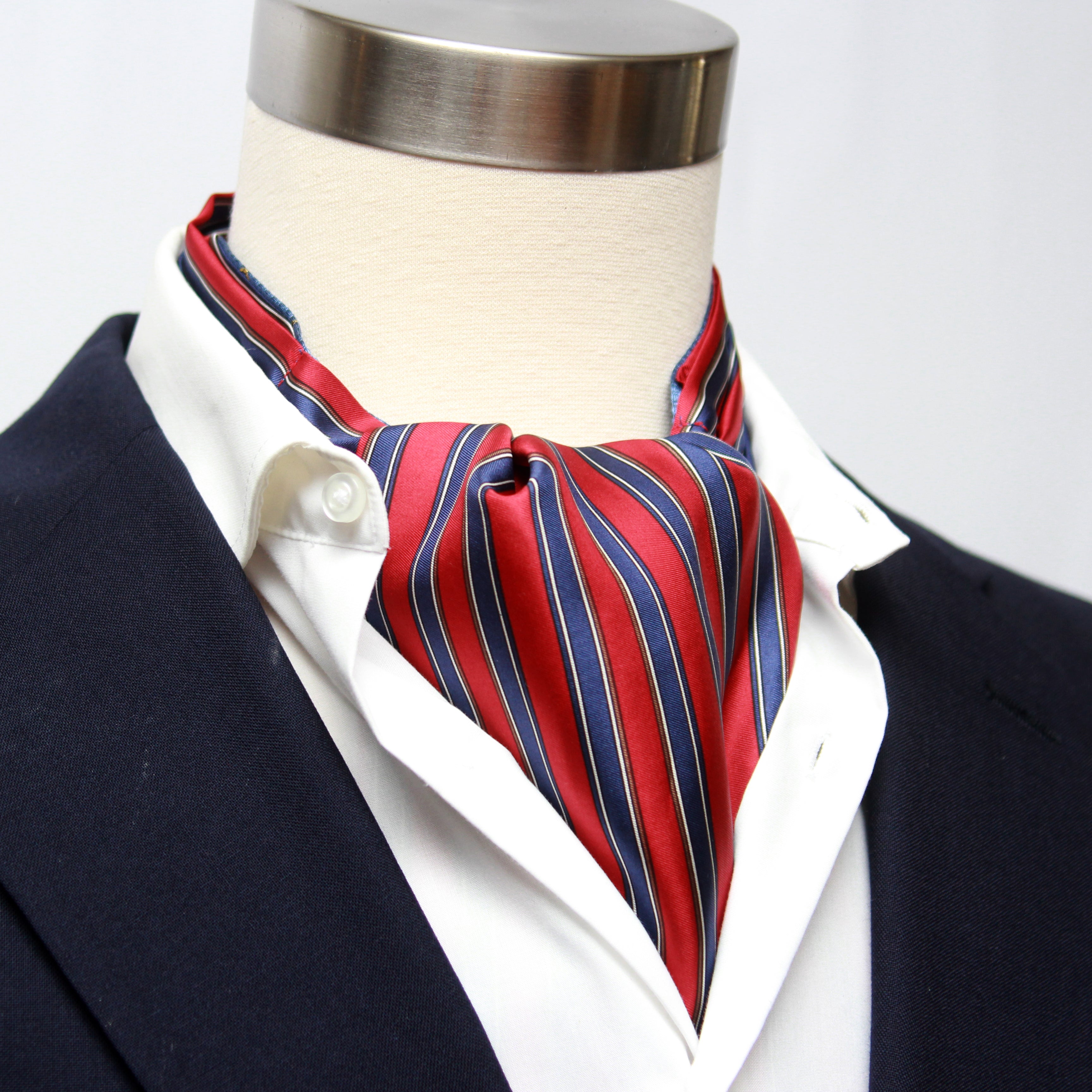 Blue Red Reversible Silk Ascot Cravat