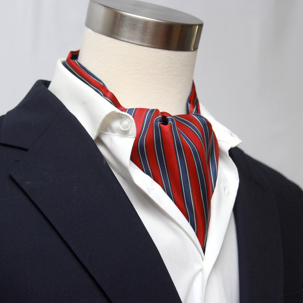 Blue Red Reversible Silk Ascot Cravat