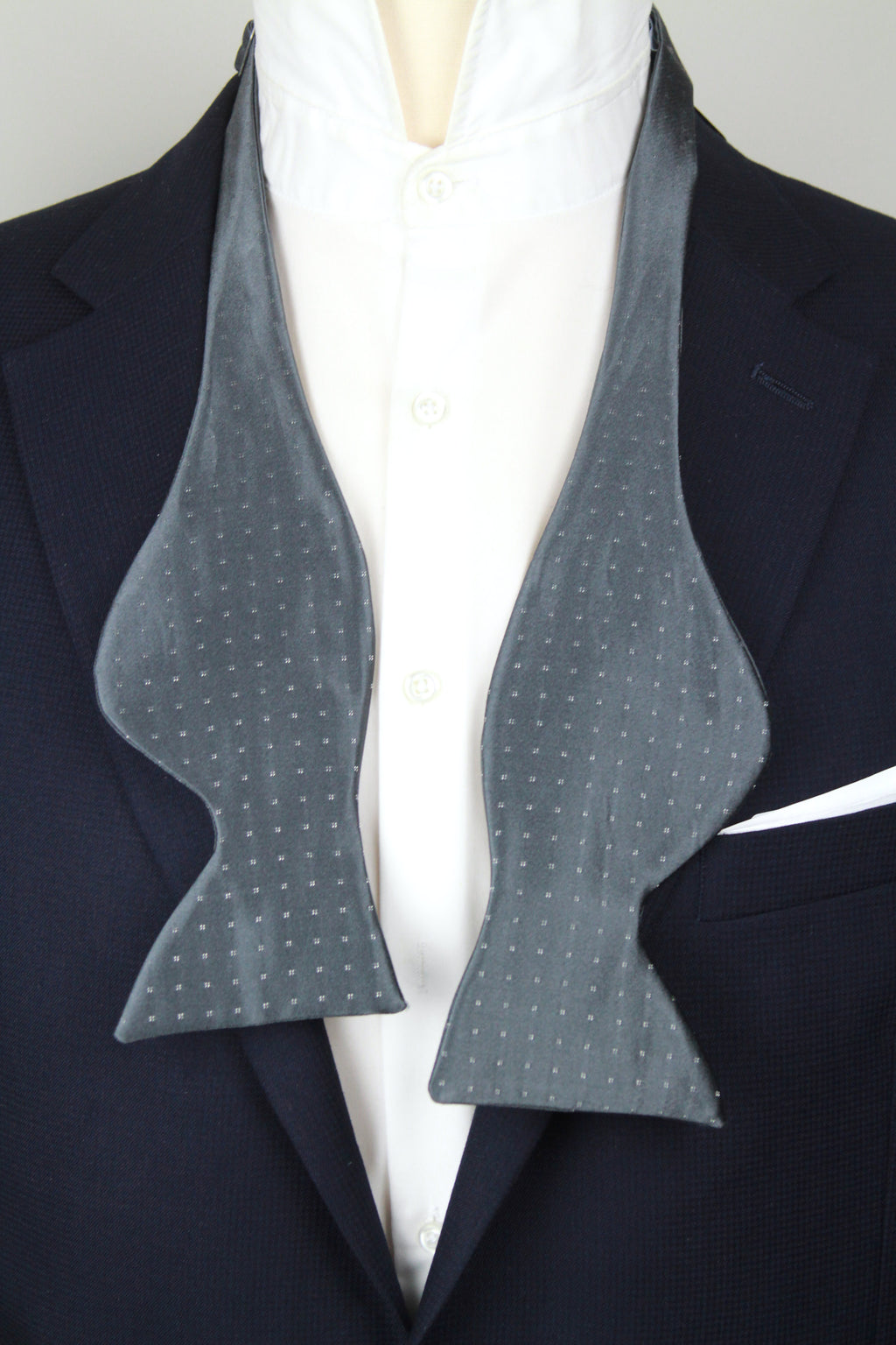 Grey Silver Polka Dot Big Butterfly Bow tie