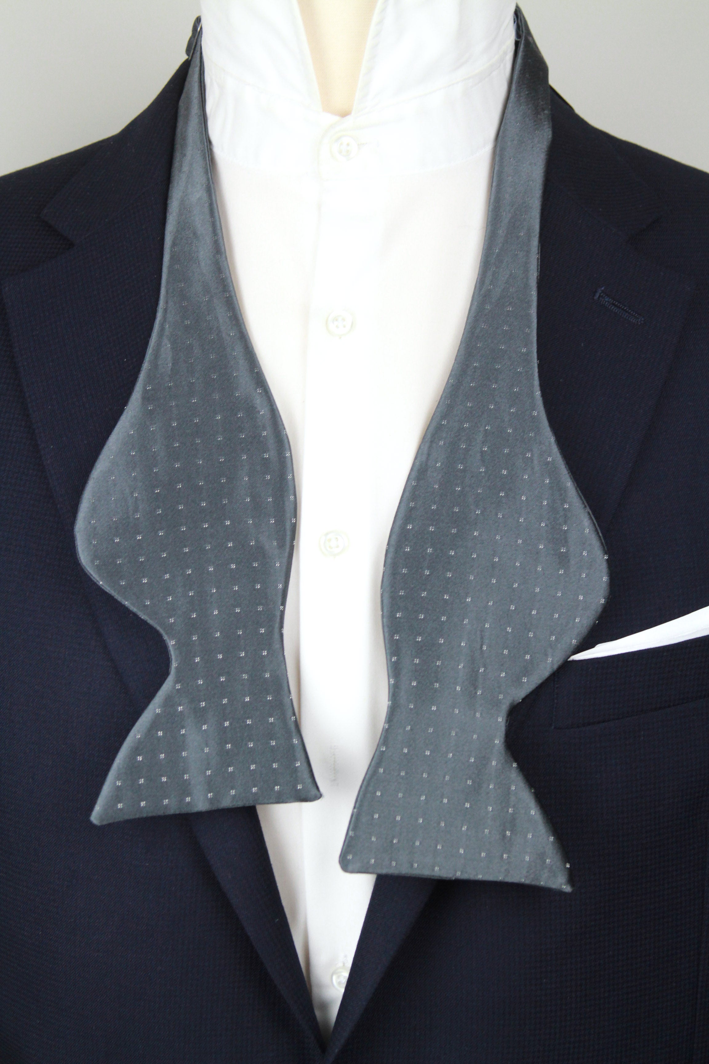 Grey Silver Polka Dot Big Butterfly Bow tie