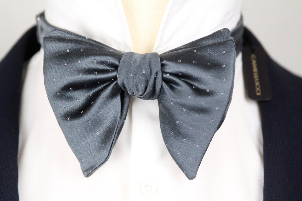 Grey Silver Polka Dot Big Butterfly Bow tie