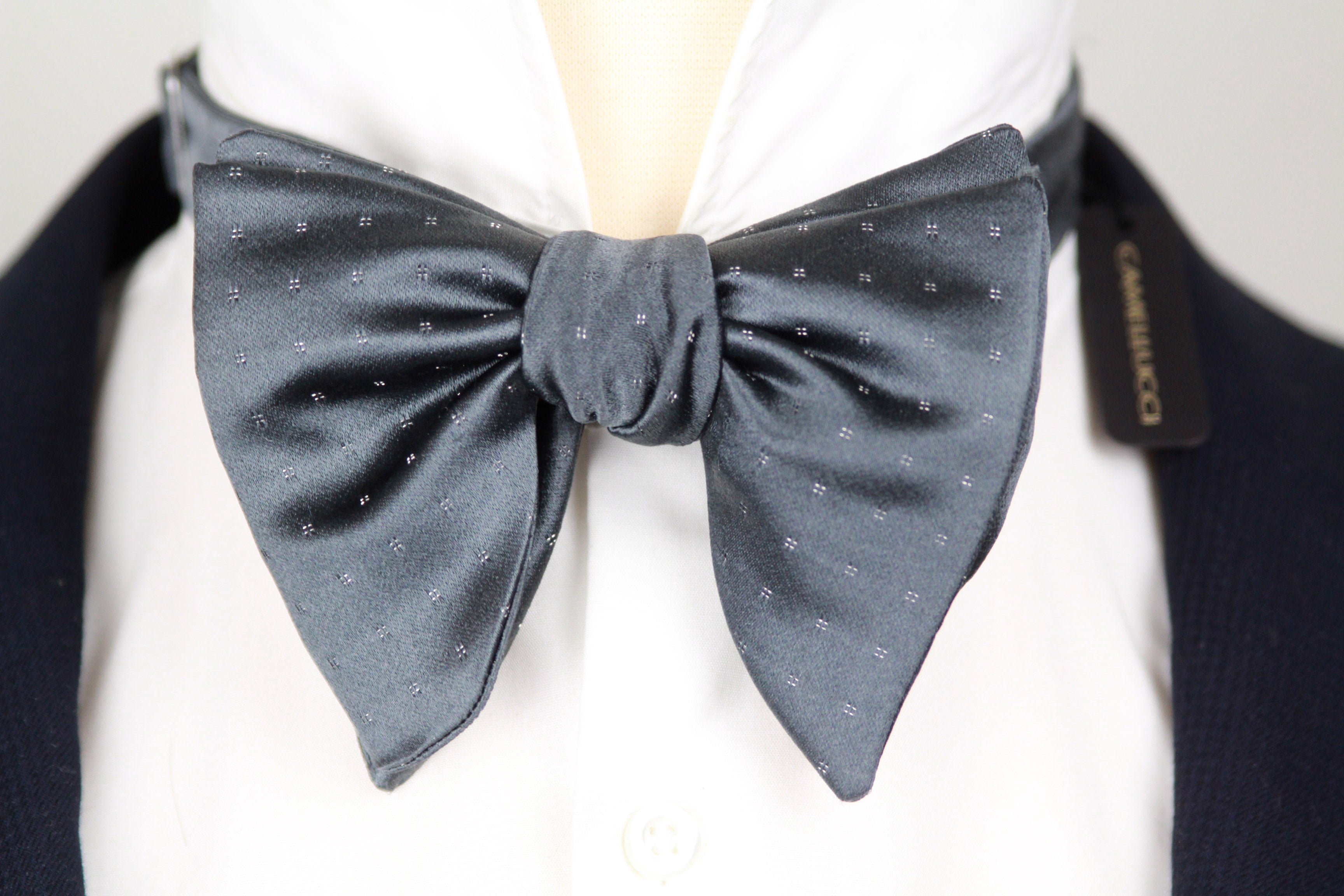 Grey Silver Polka Dot Big Butterfly Bow tie