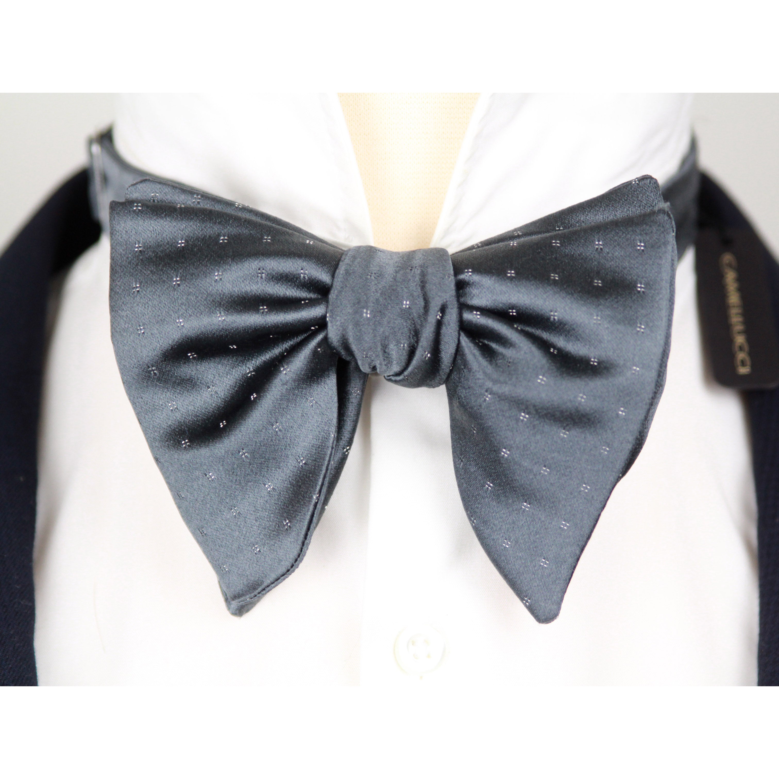 Grey Silver Polka Dot Big Butterfly Bow tie