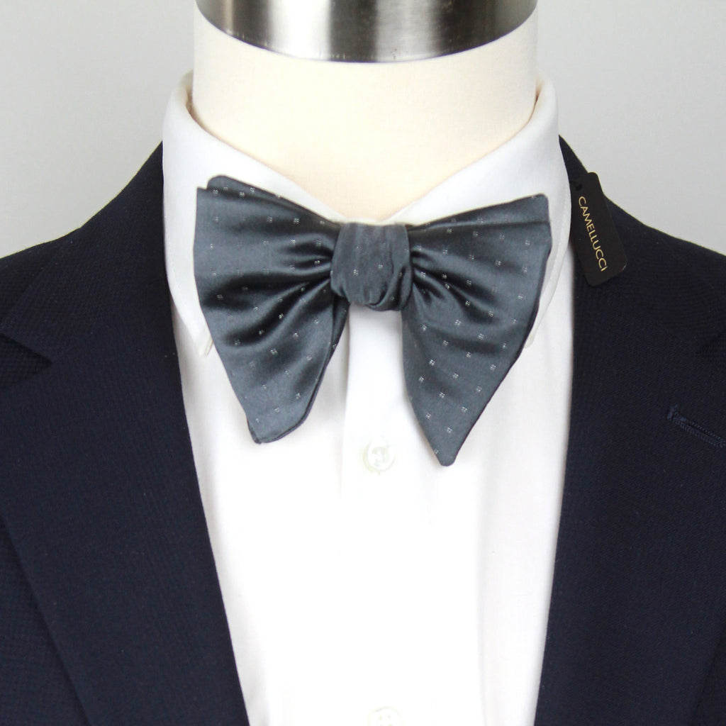 Grey Silver Polka Dot Big Butterfly Bow tie