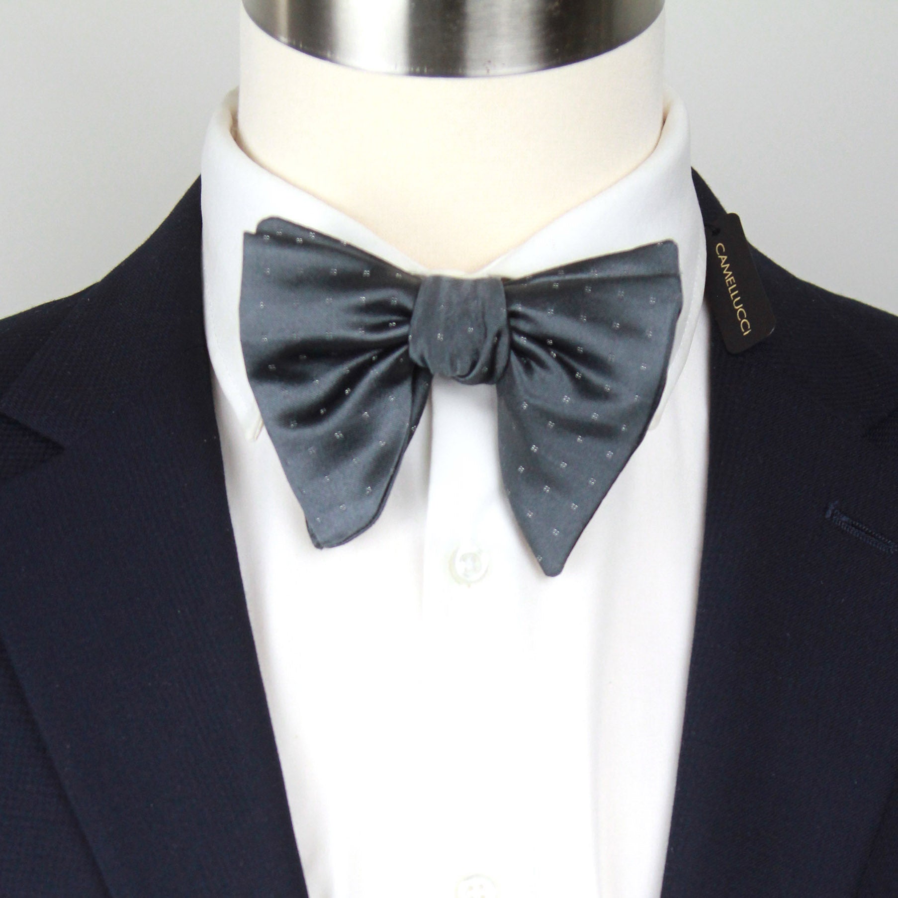 Grey Silver Polka Dot Big Butterfly Bow tie