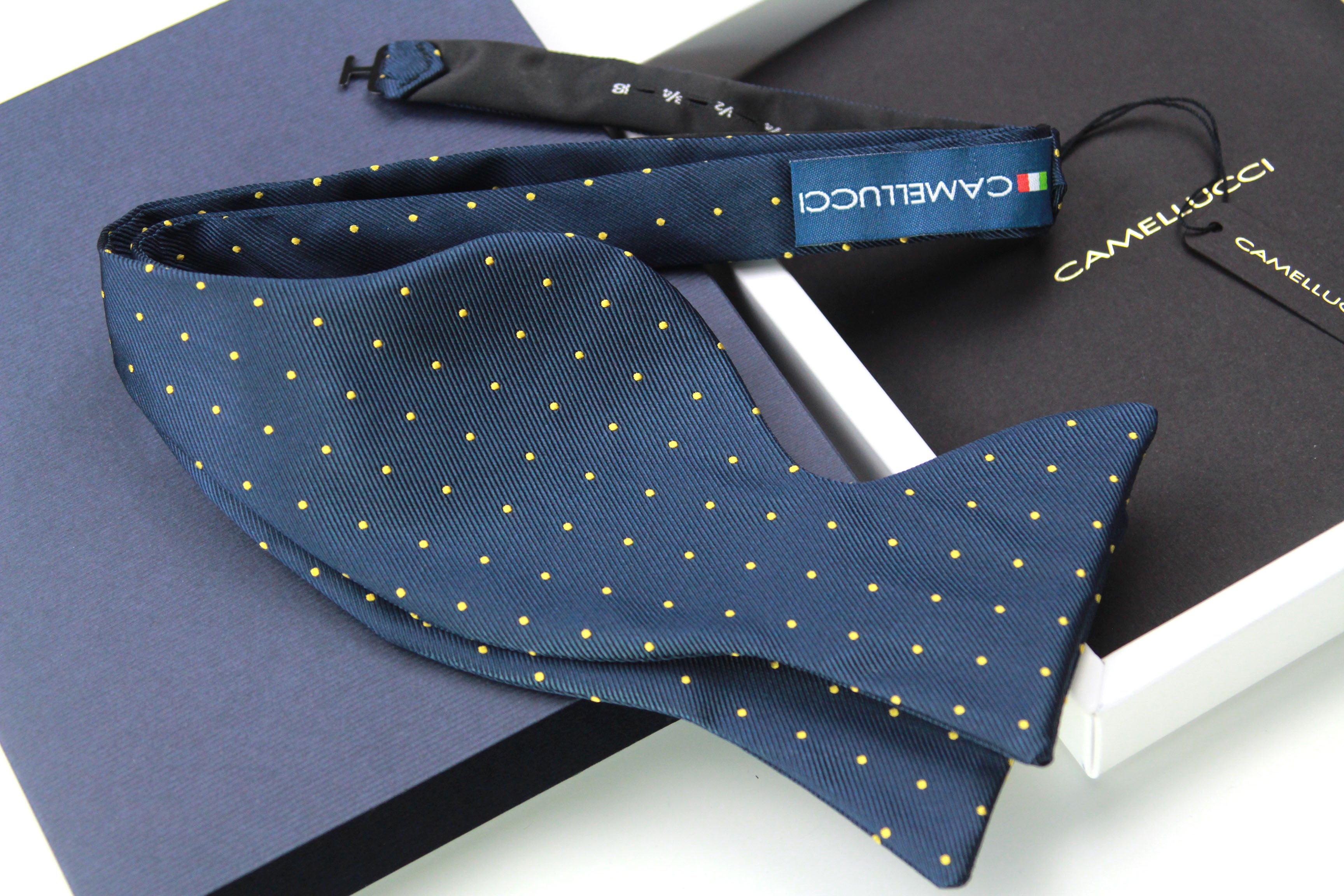 Big Butterfly Navy Yellow  blue Polka Dot Silk Bow Tie