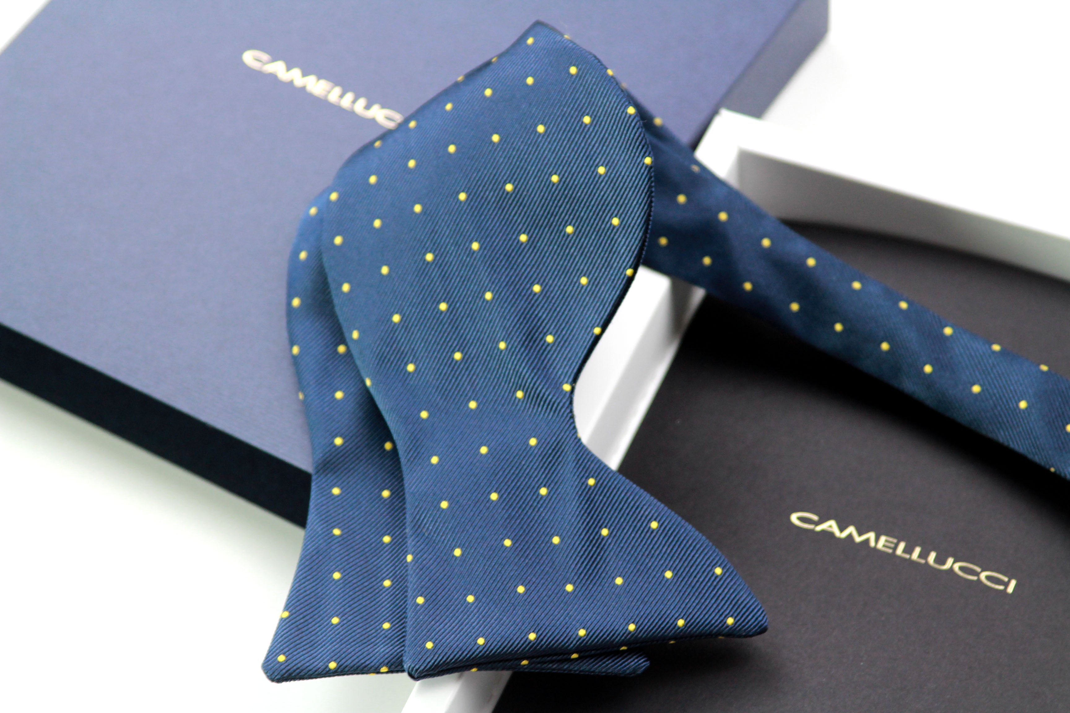 Big Butterfly Navy Yellow  blue Polka Dot Silk Bow Tie
