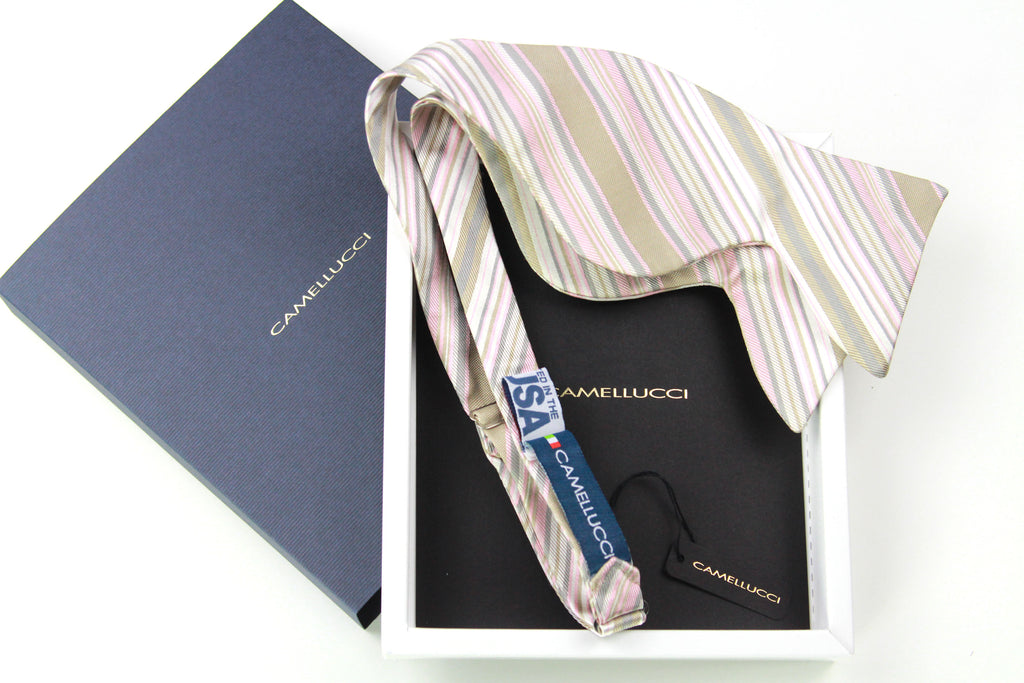 Men's Large Silk Striped Pink Grey Bow Tie