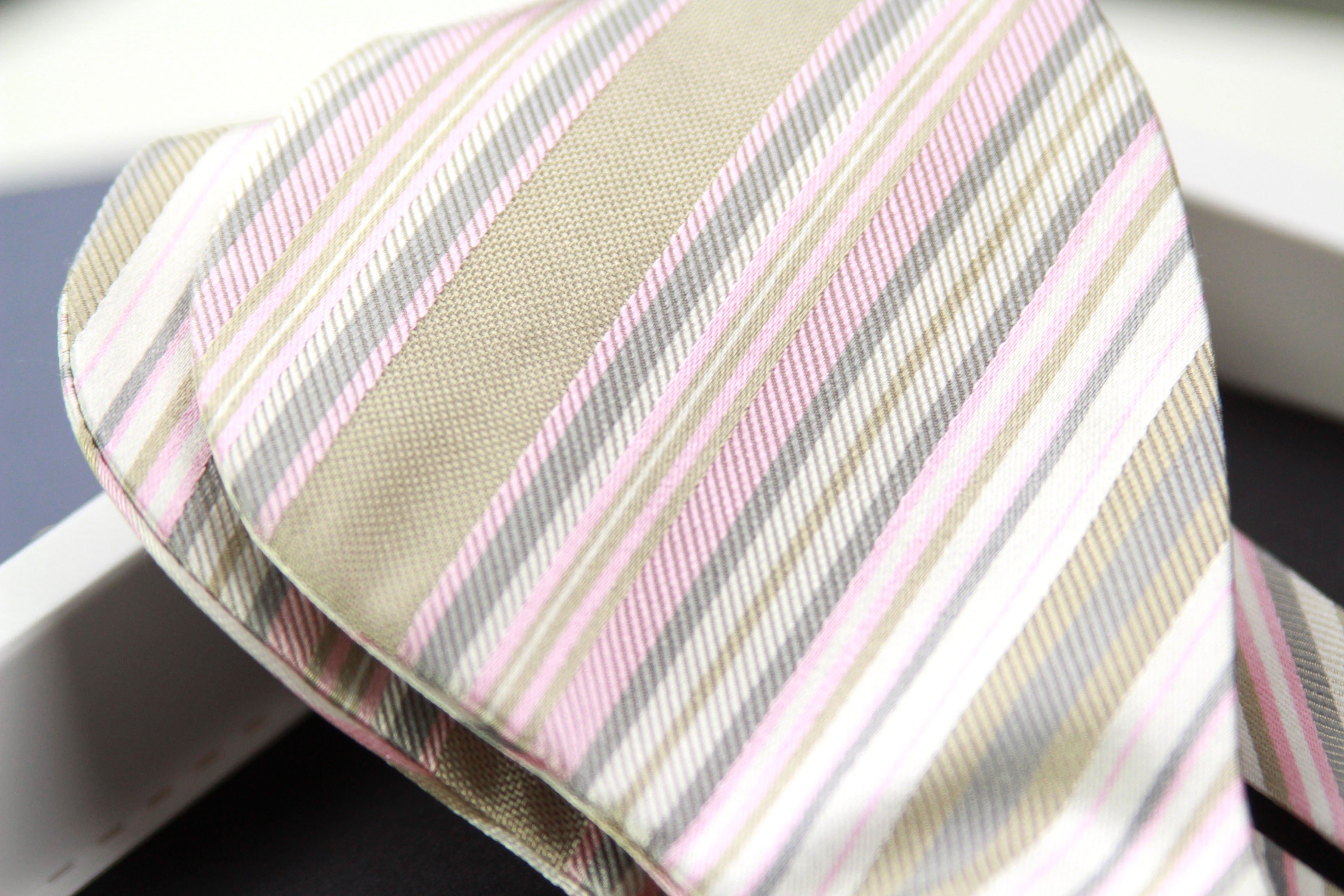 Men's Large Silk Striped Pink Grey Bow Tie