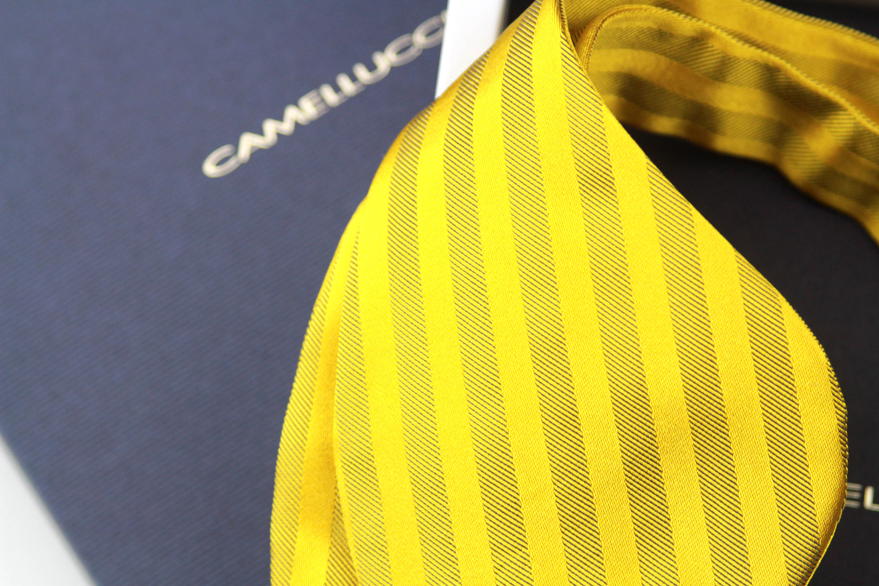 Big Butterfly Gold Yellow Striped Silk Bow Tie 