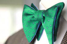 Load image into Gallery viewer, Big Butterfly Reversible Green Geometric ornament Blue Striped Silk Bow Tie
