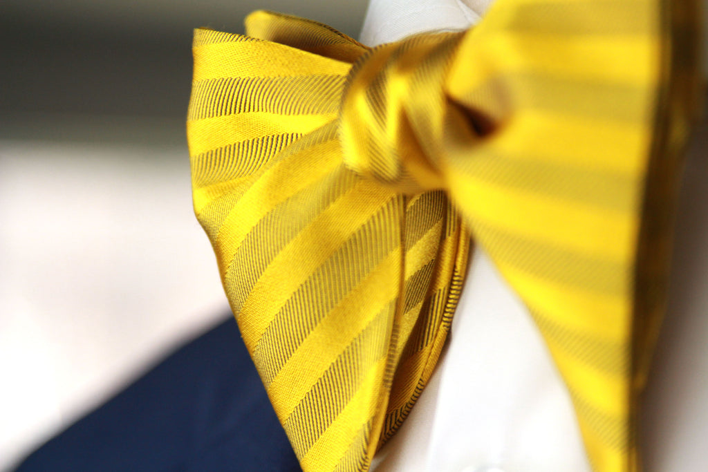 Big Butterfly Gold Yellow Striped Silk Bow Tie 