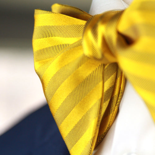 Big Butterfly Gold Yellow Striped Silk Bow Tie 