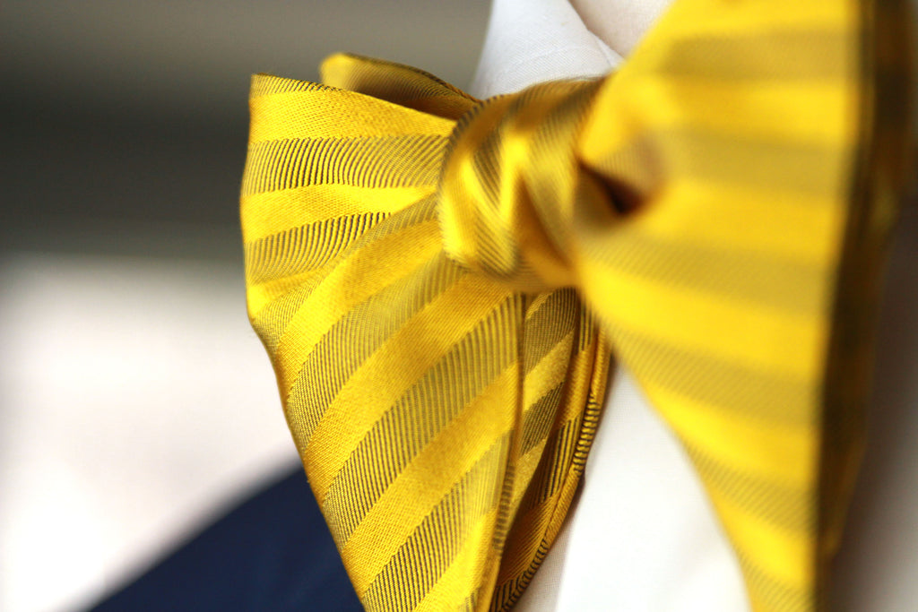 Big Butterfly Gold Yellow Striped Silk Bow Tie 