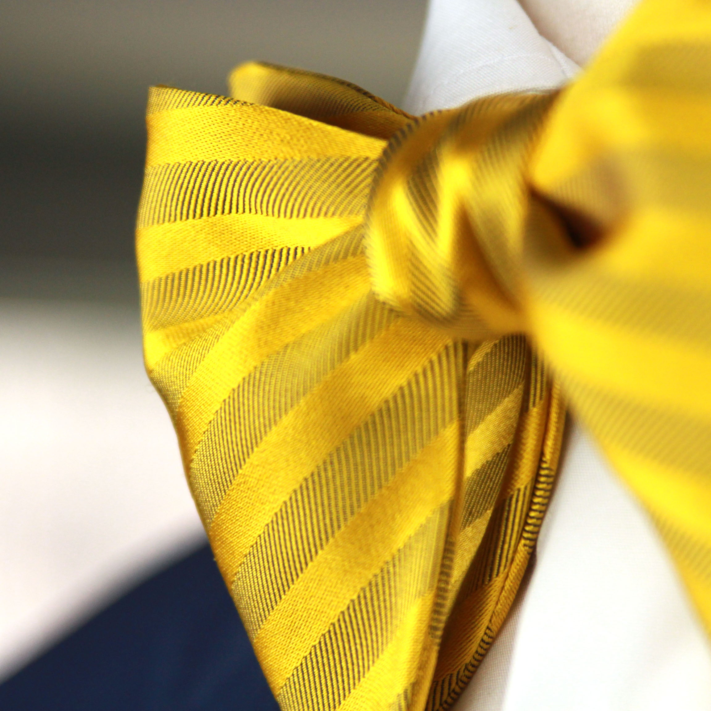 Big Butterfly Gold Yellow Striped Silk Bow Tie 