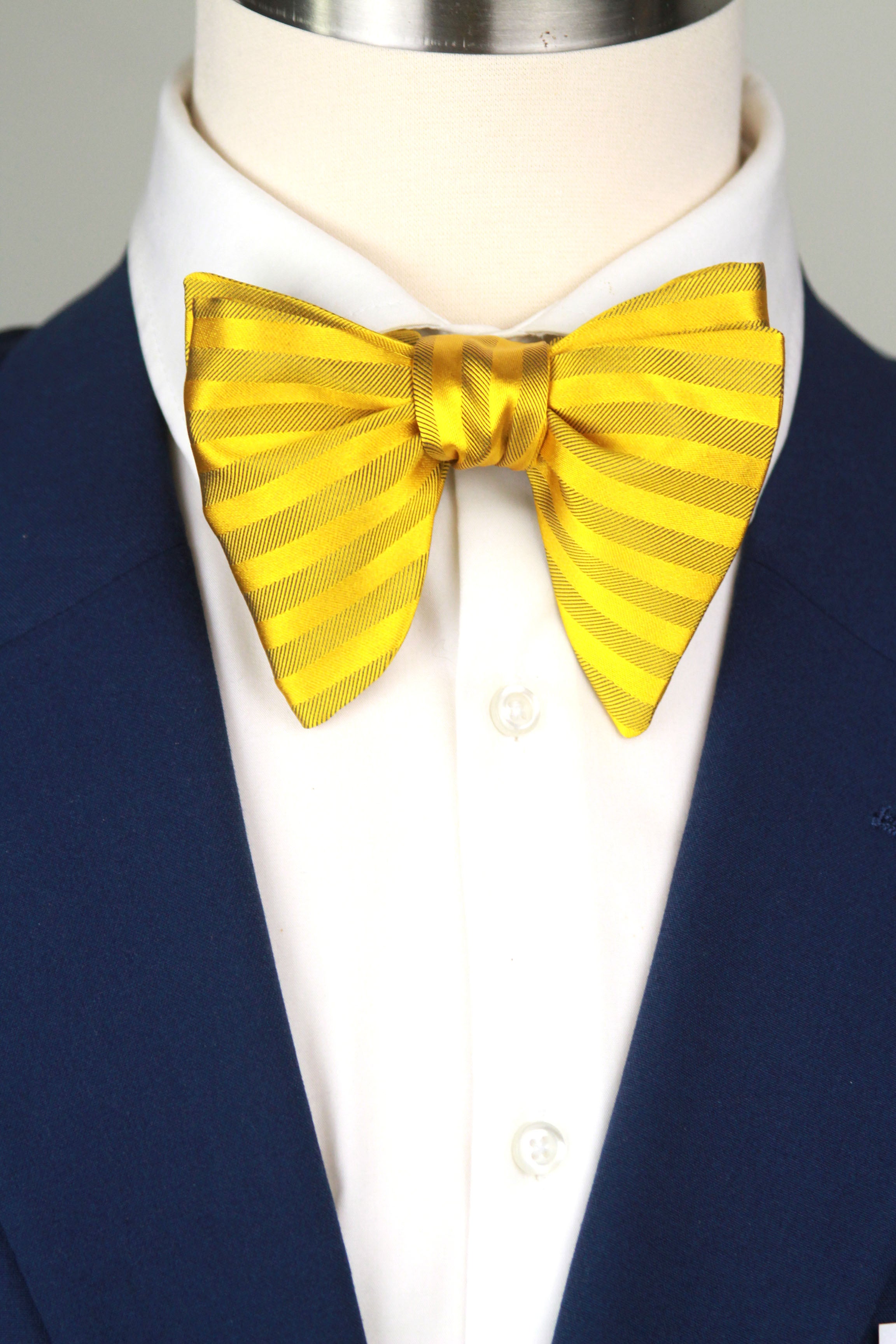Big Butterfly Gold Yellow Striped Silk Bow Tie 