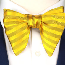 Load image into Gallery viewer, Big Butterfly Gold Yellow Striped Silk Bow Tie 
