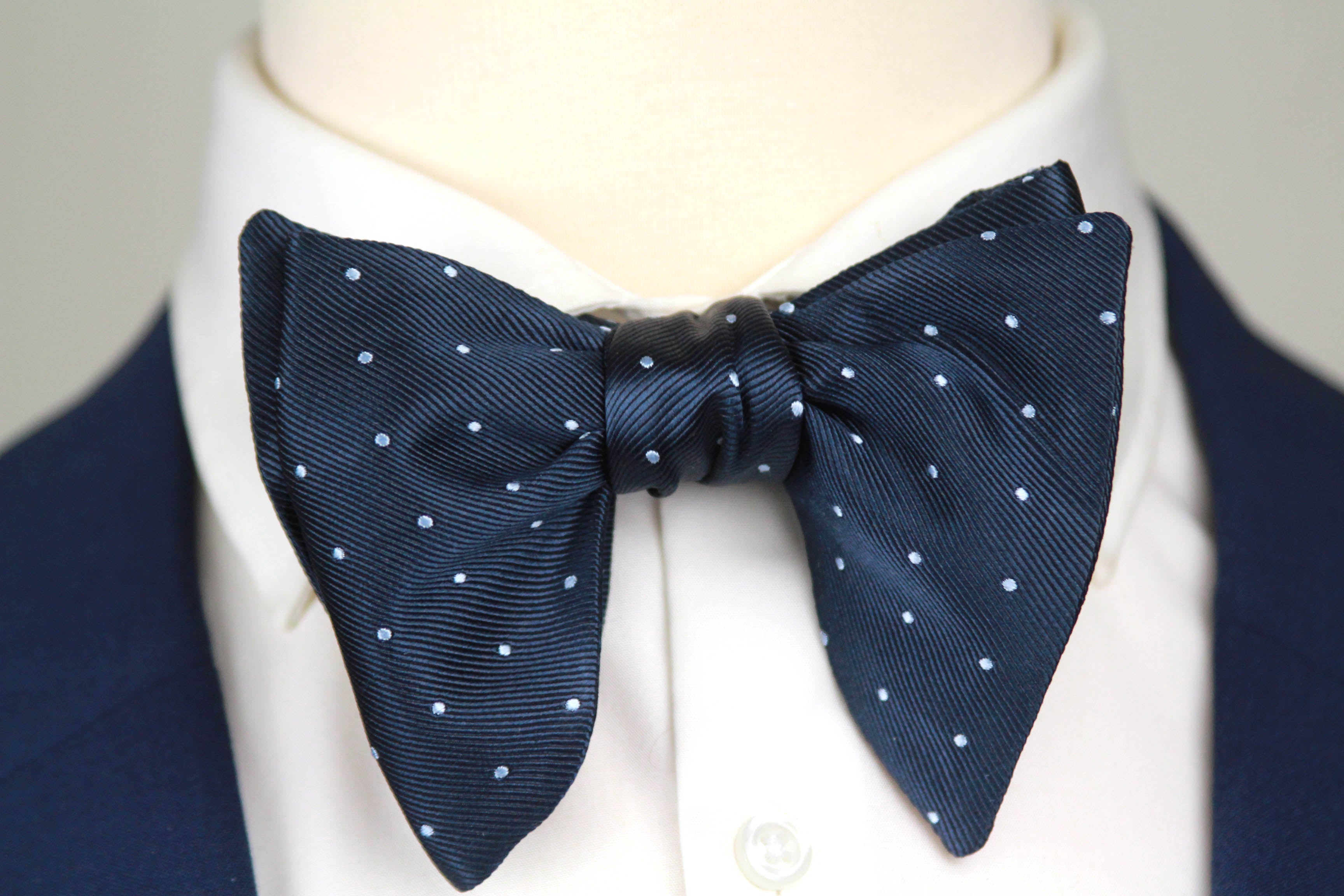 Big Butterfly Navy dusty blue Polka Dot Silk Bow Tie